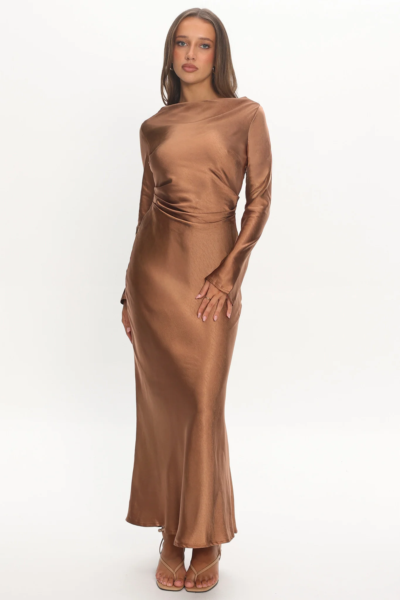 Loveland Cowl Back Midi Dress Brown - Image 5