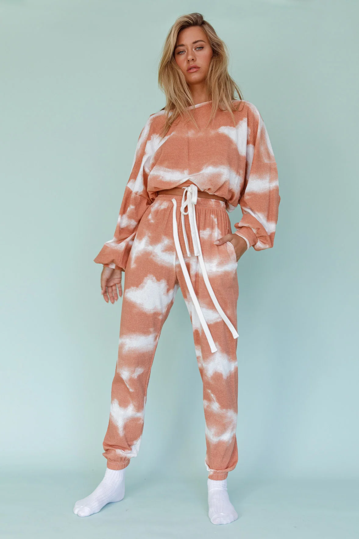Low Key Drawstring Ribbed Pants Orange - Image 2