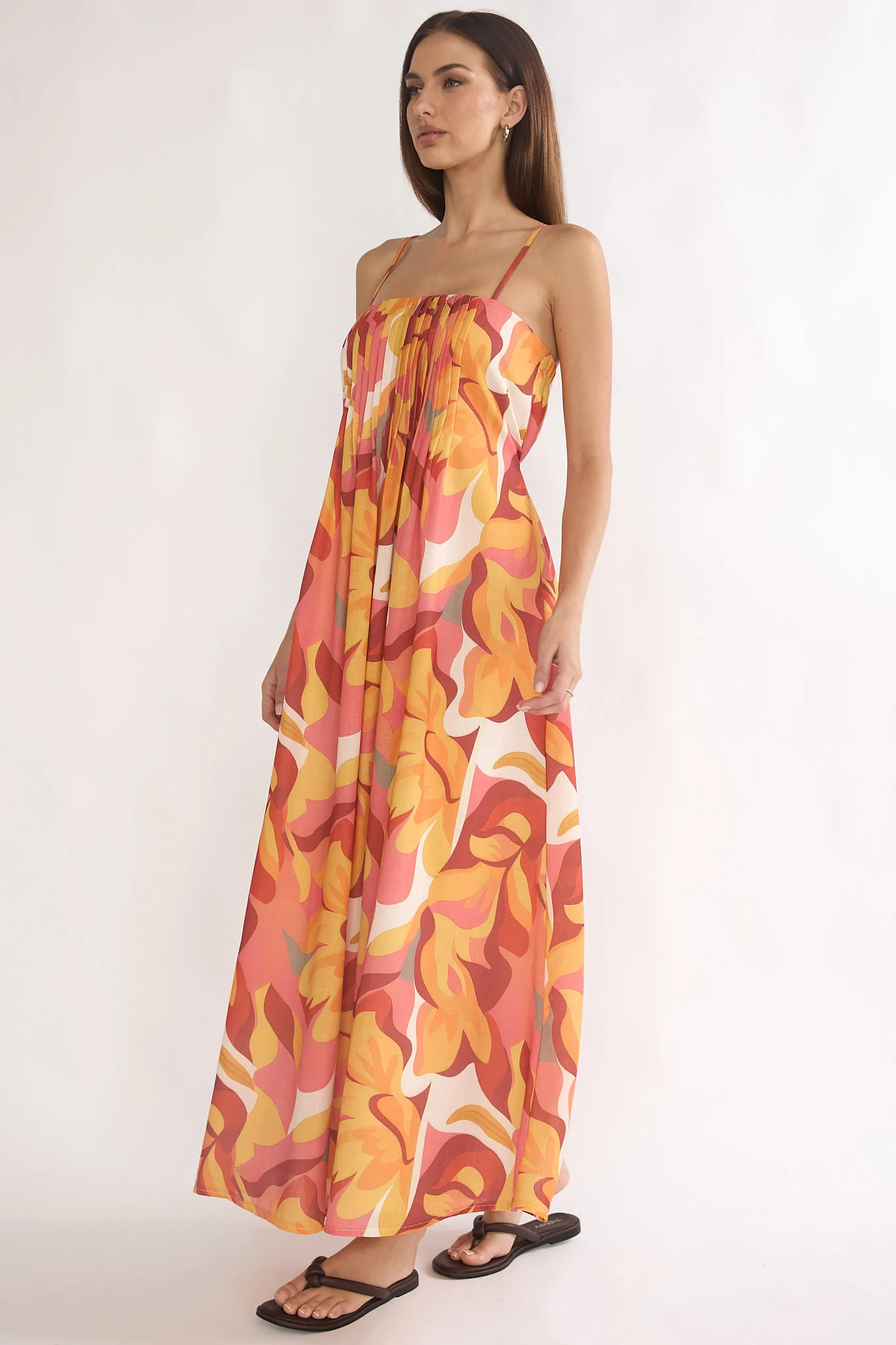 Lysette Pintuck Pleat Maxi Dress Print Orange - Image 6