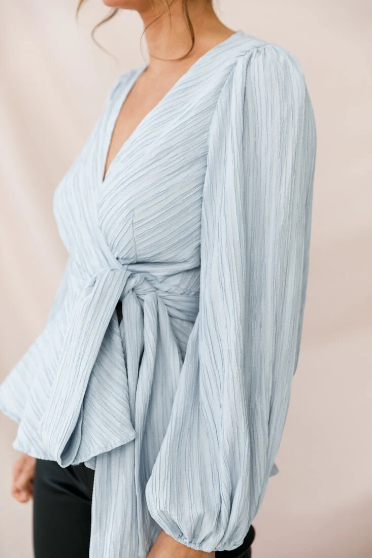 Macy Fit and Flare Wrap Top Blue - Image 4