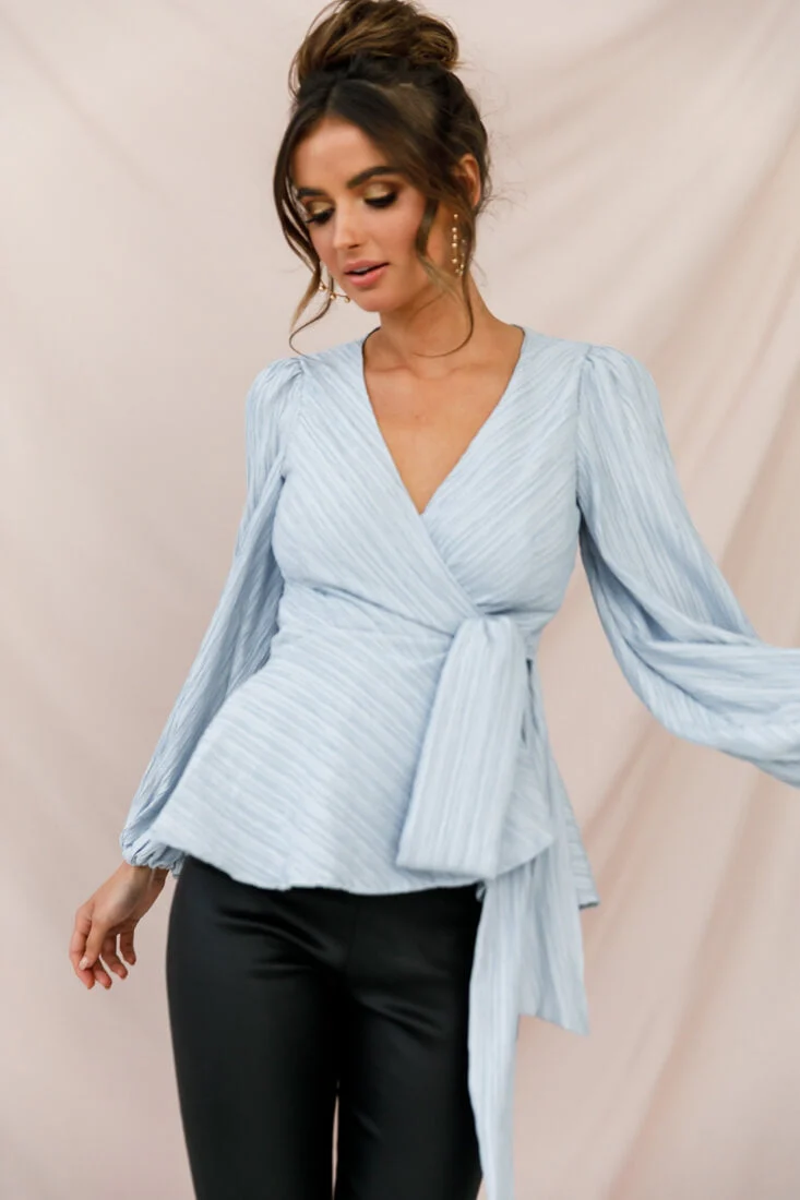 Macy Fit and Flare Wrap Top Blue - Image 5