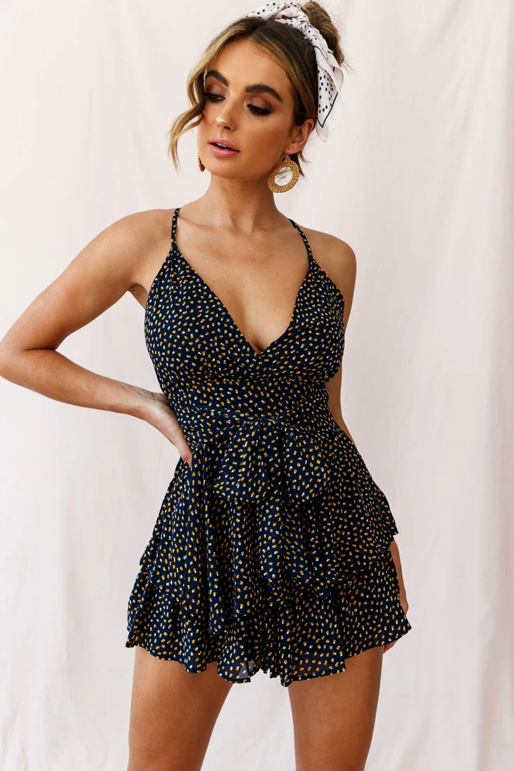 Maddox Fit & Flare Cami Strap Romper Speckle Print Navy - Image 2