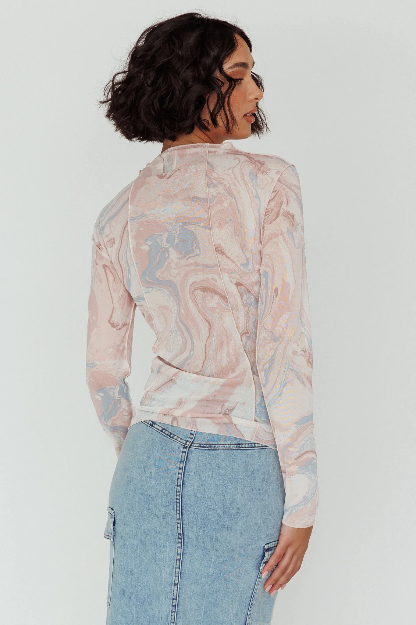 Madrid Long Sleeve Mesh Top Pink Multi - Image 2
