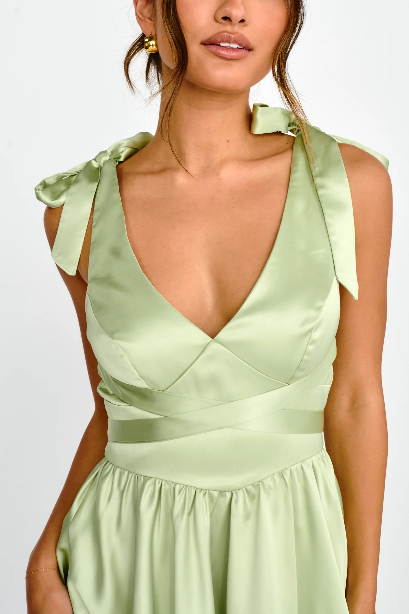 Majesty Tied Shoulder Mini Dress Lime - Image 4
