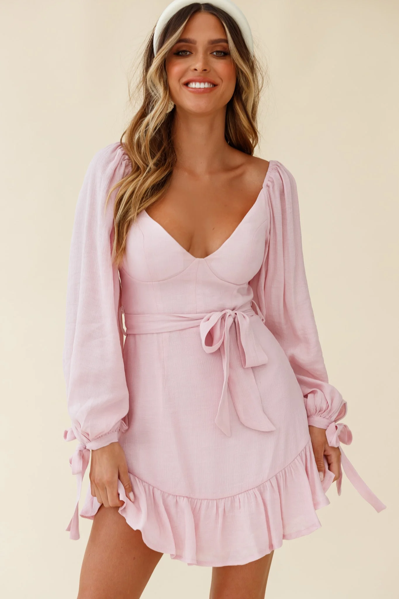 Make Memories Balloon Sleeve Molded Bust Dress Blush - Image 4