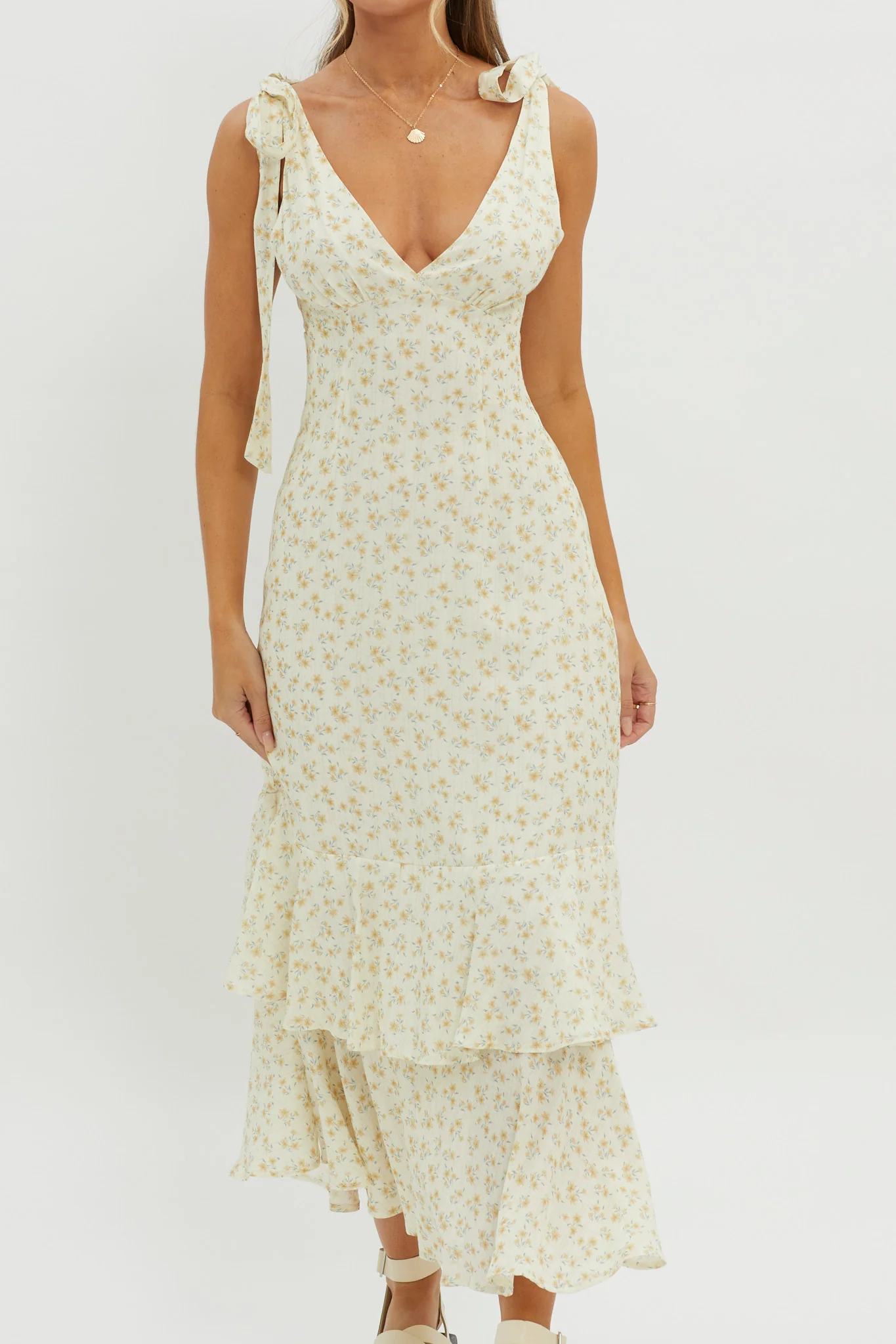 Manhattan Summer Tied Shoulder Maxi Dress Yellow - Image 9