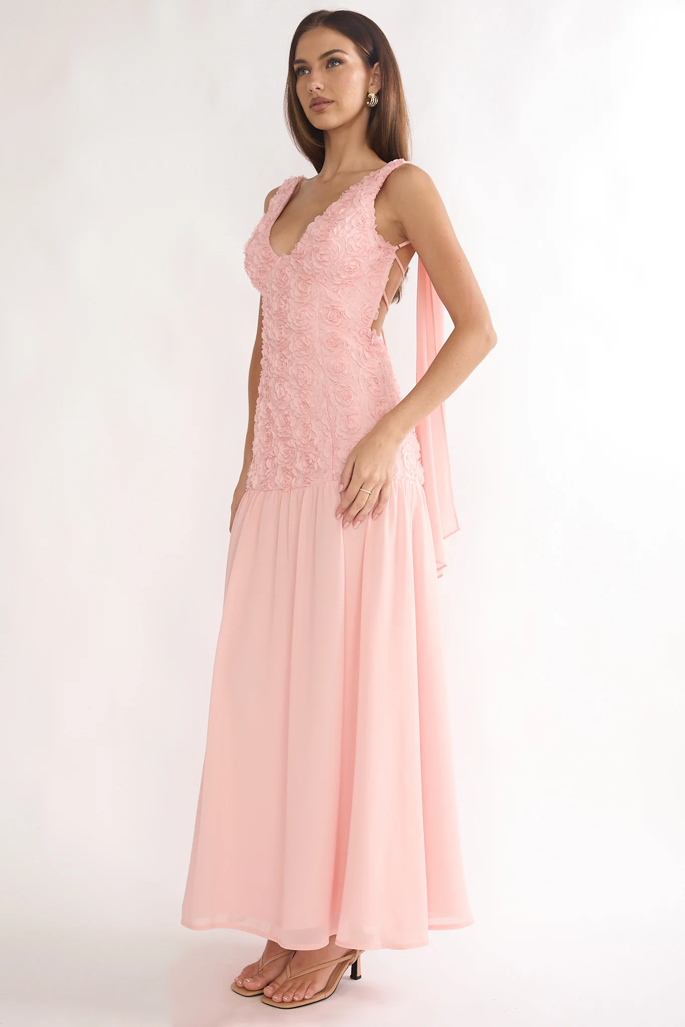 Marcellia Tied Back Maxi Dress Embellished Pink - Image 6