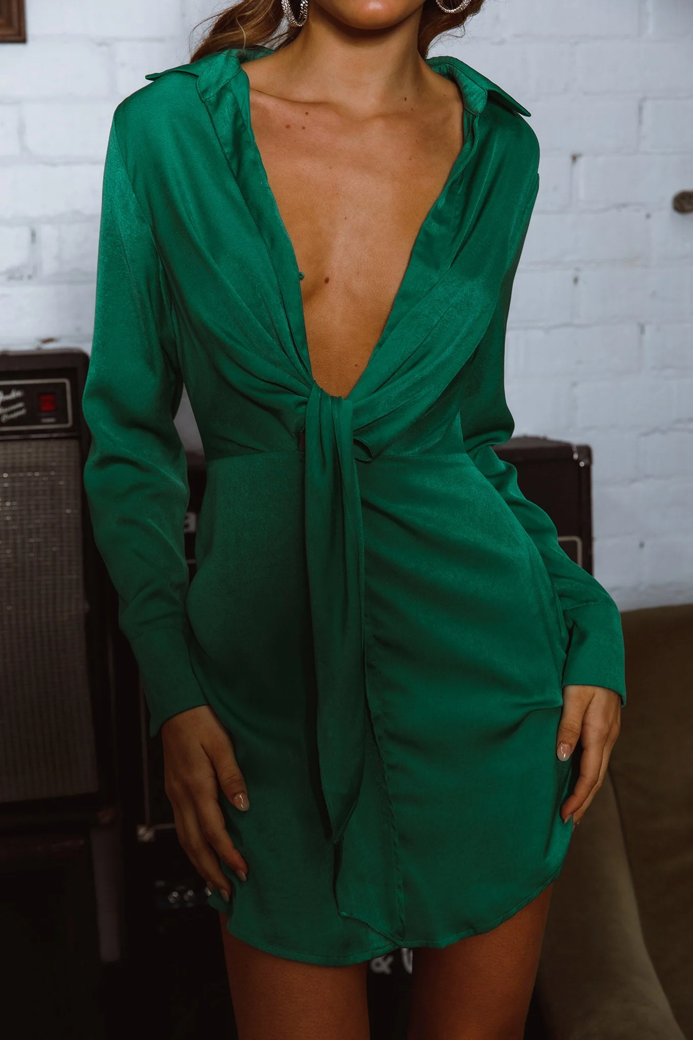 Marinah Tie Bust Shirt Dress Green - Image 4