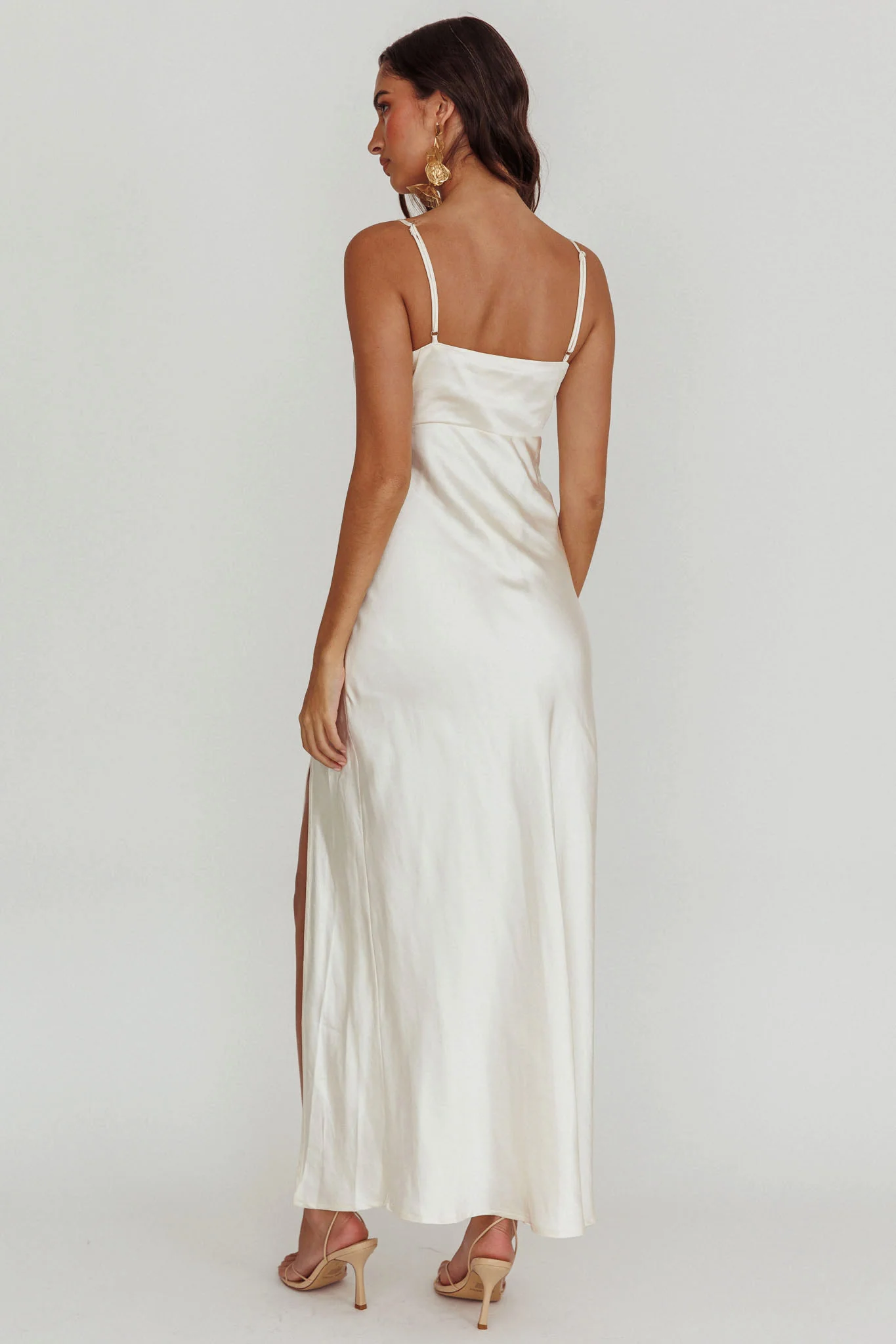 Marlie Side Pleat Maxi Dress Oyster - Image 2