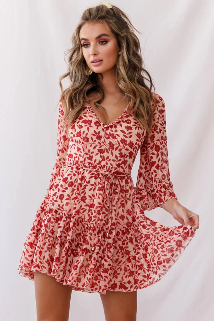 Maryanne Lace-Up Back Tea Dress Red - Image 6