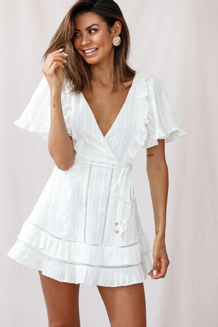 Marybelle Angel Sleeve A-Line Ruffle Dress White - Image 2