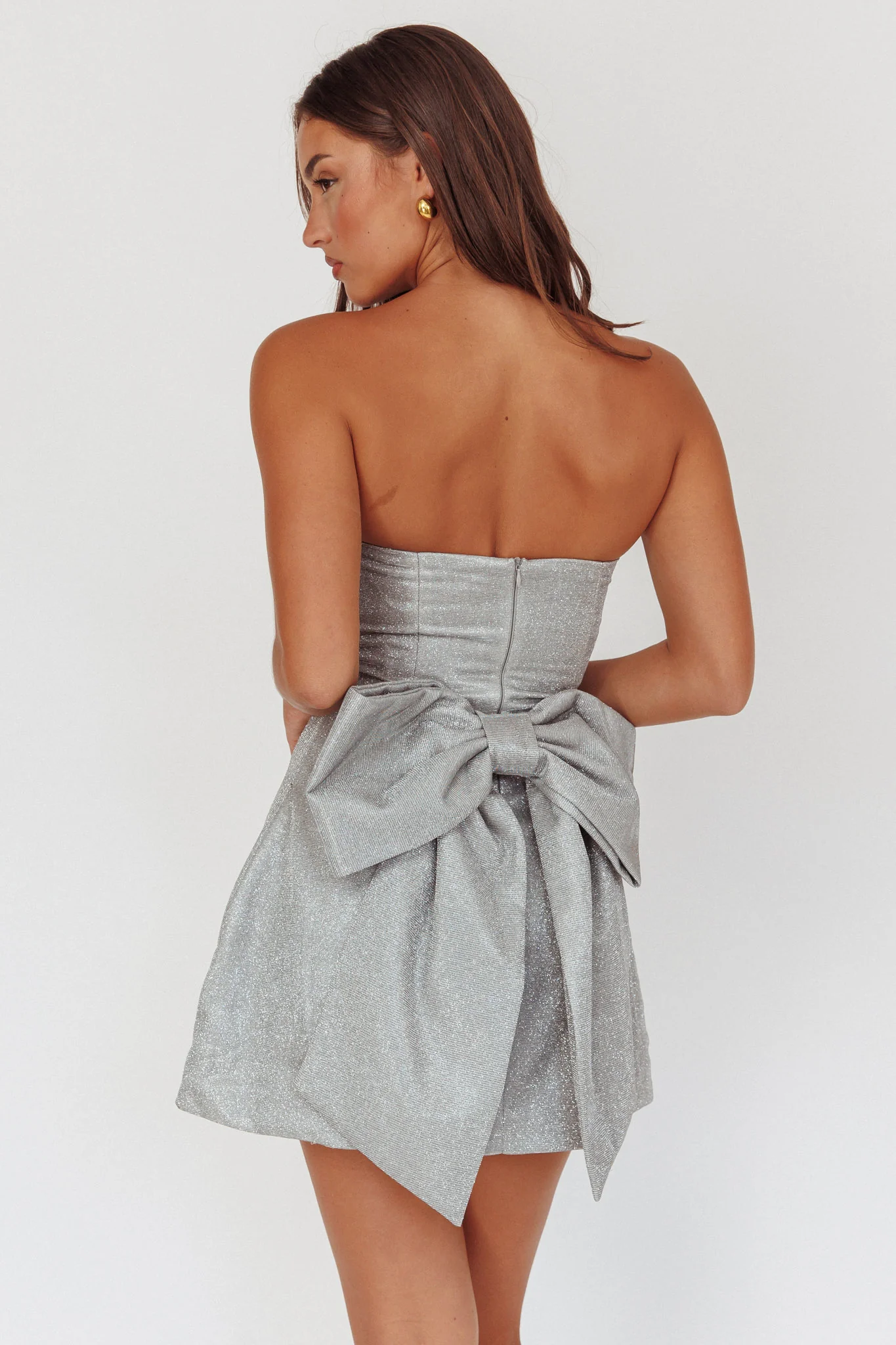 Melodic Bow Back Mini Dress Silver - Image 2