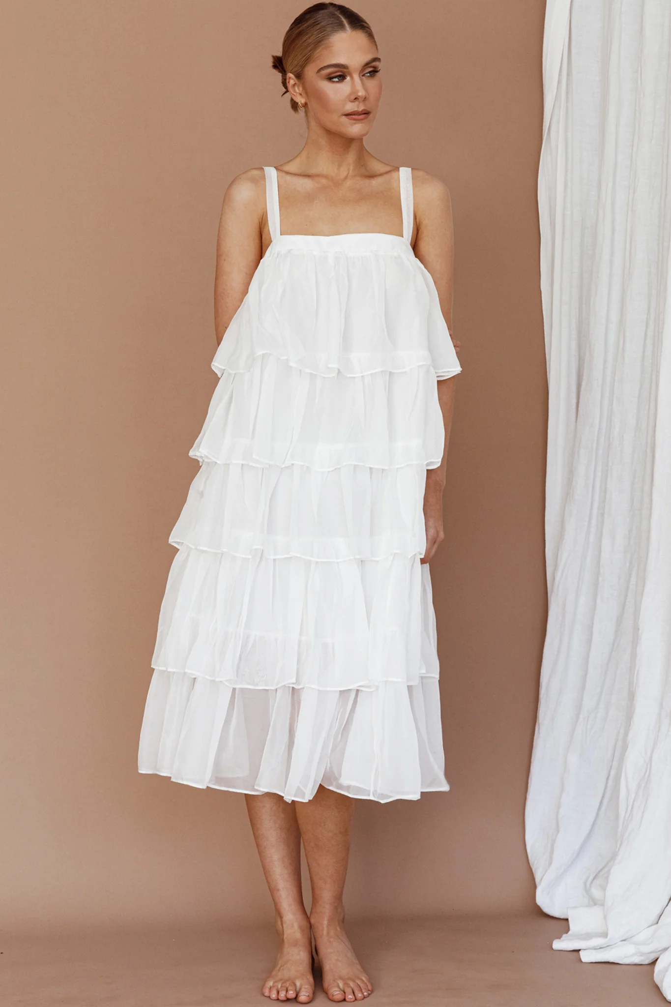 Merry Layered Frill Midi Dress White - Image 9