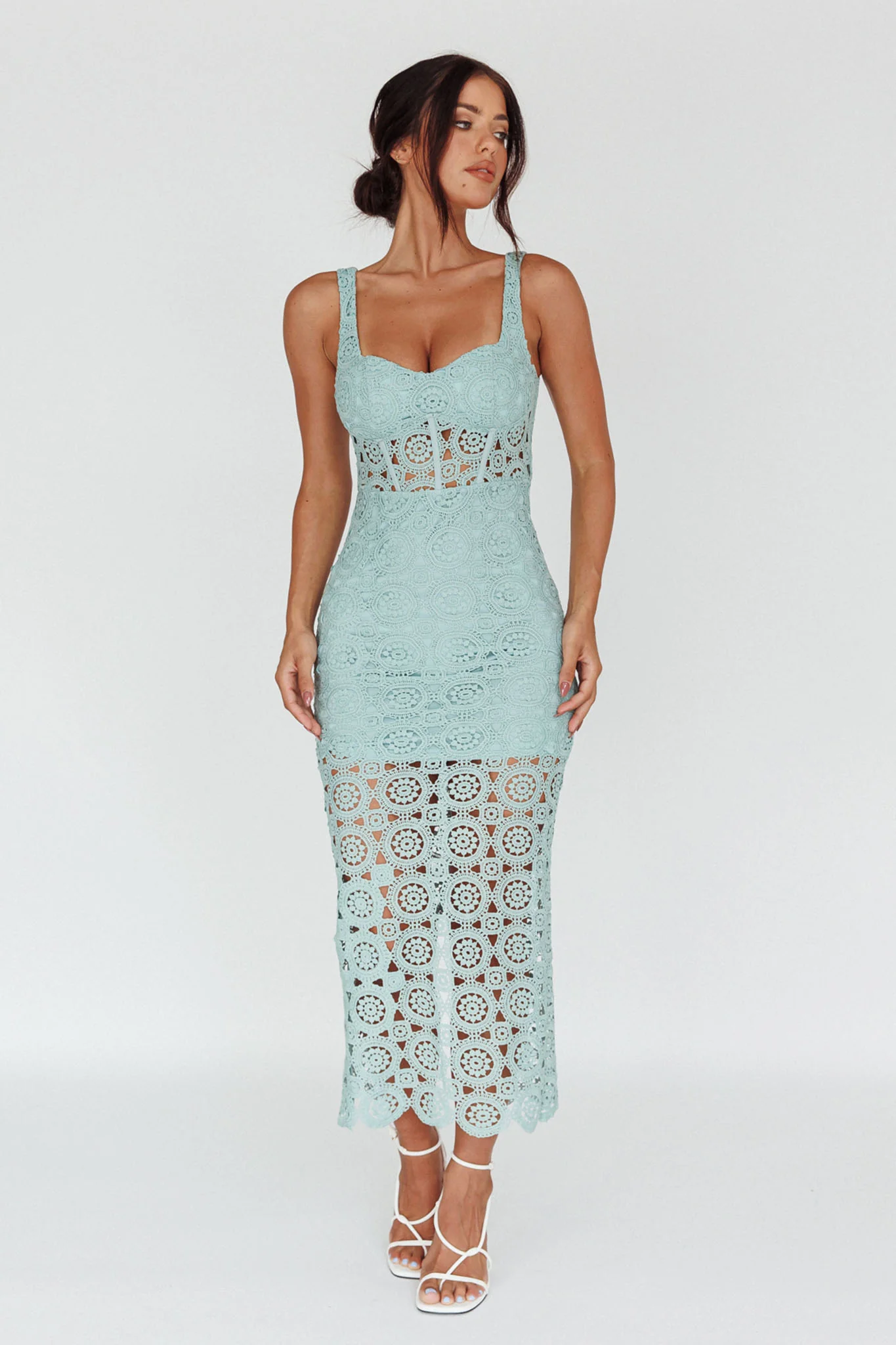 Milano Crochet Lace Midi Dress Sage - Image 6