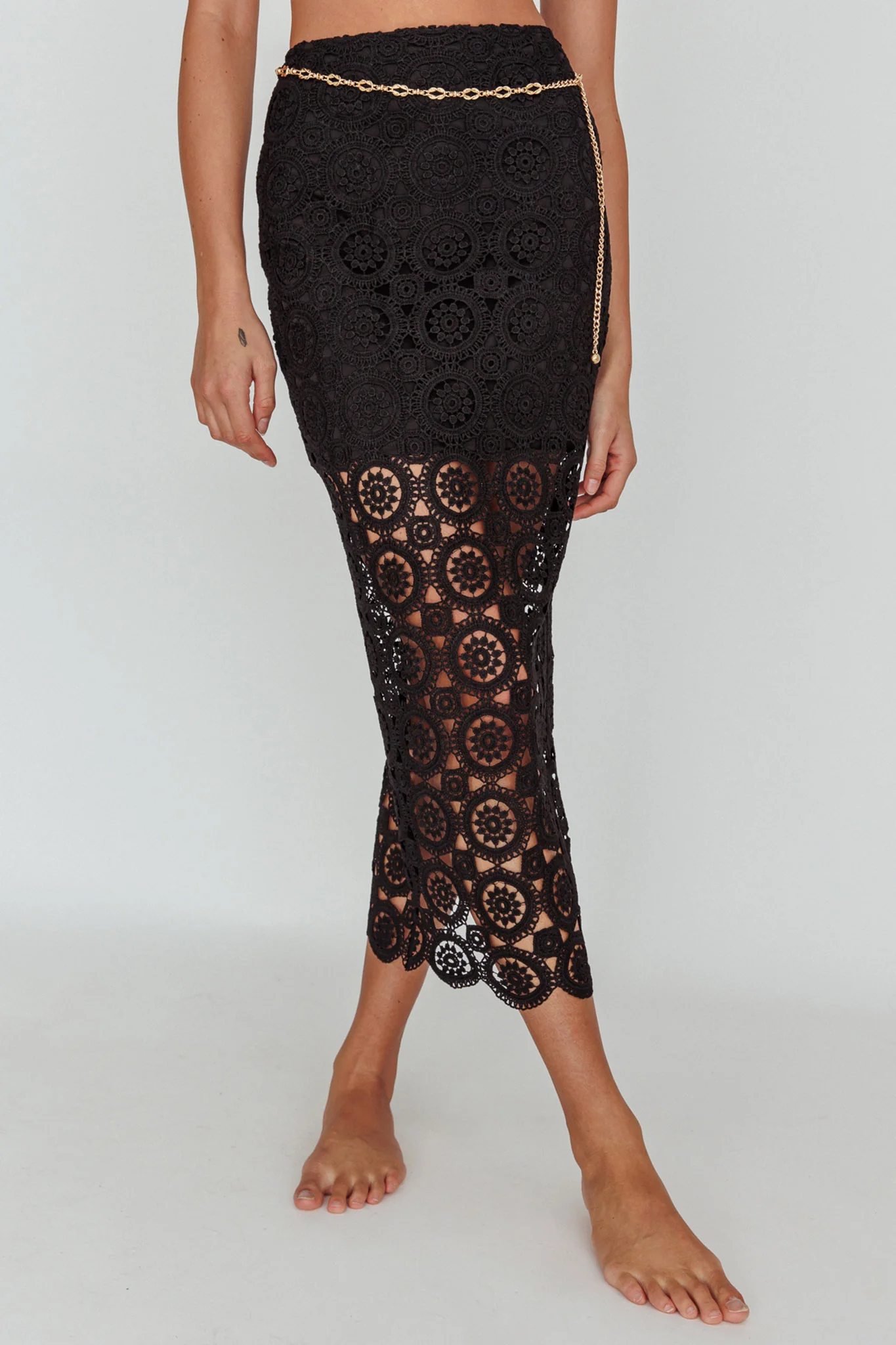 Milano Crochet Lace Midi Skirt Black - Image 4