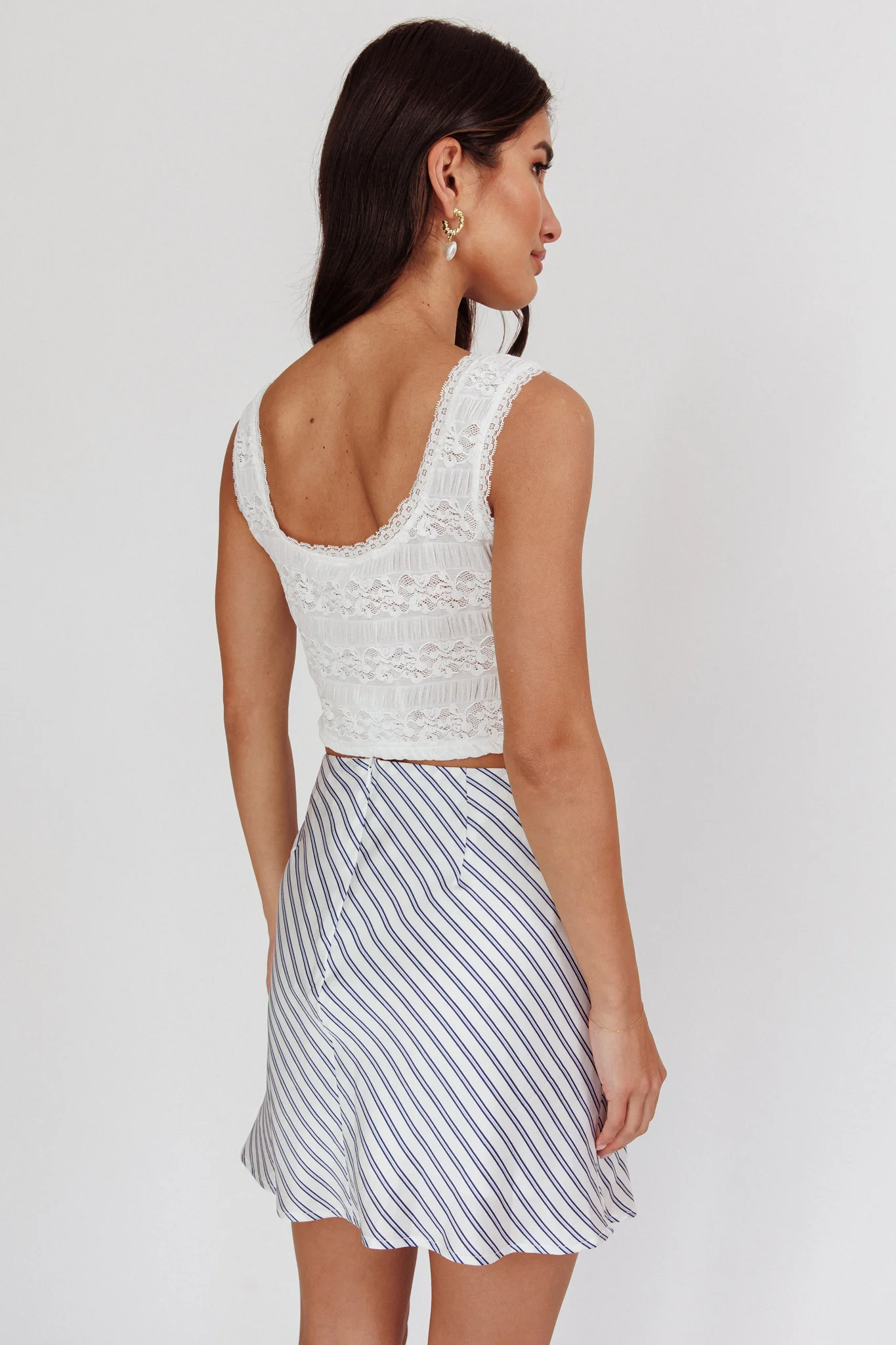 Miss Independent A-Line Mini Skirt Stripe Blue/Ivory - Image 4