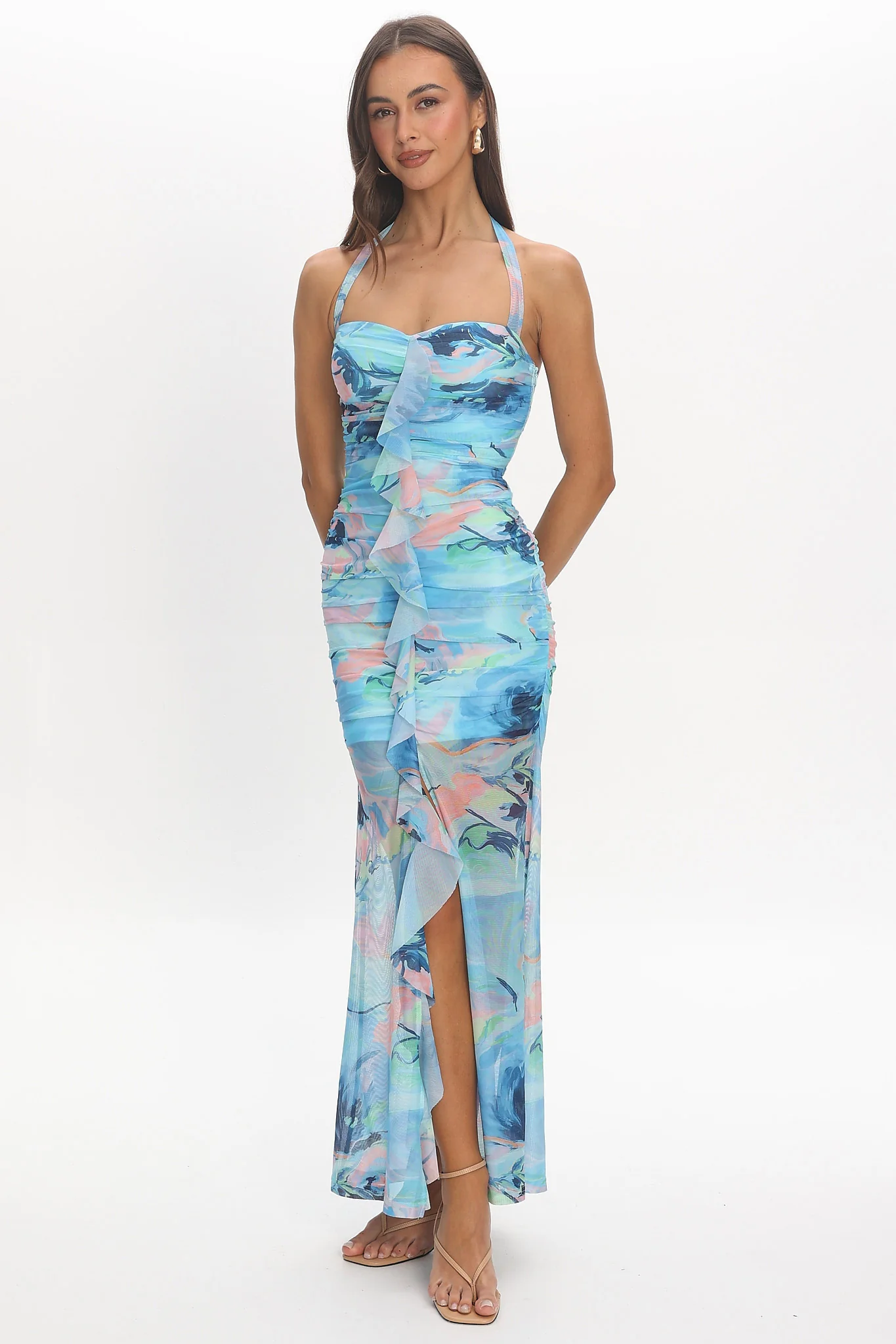 Mizuki Flounce Maxi Dress Blue - Image 4