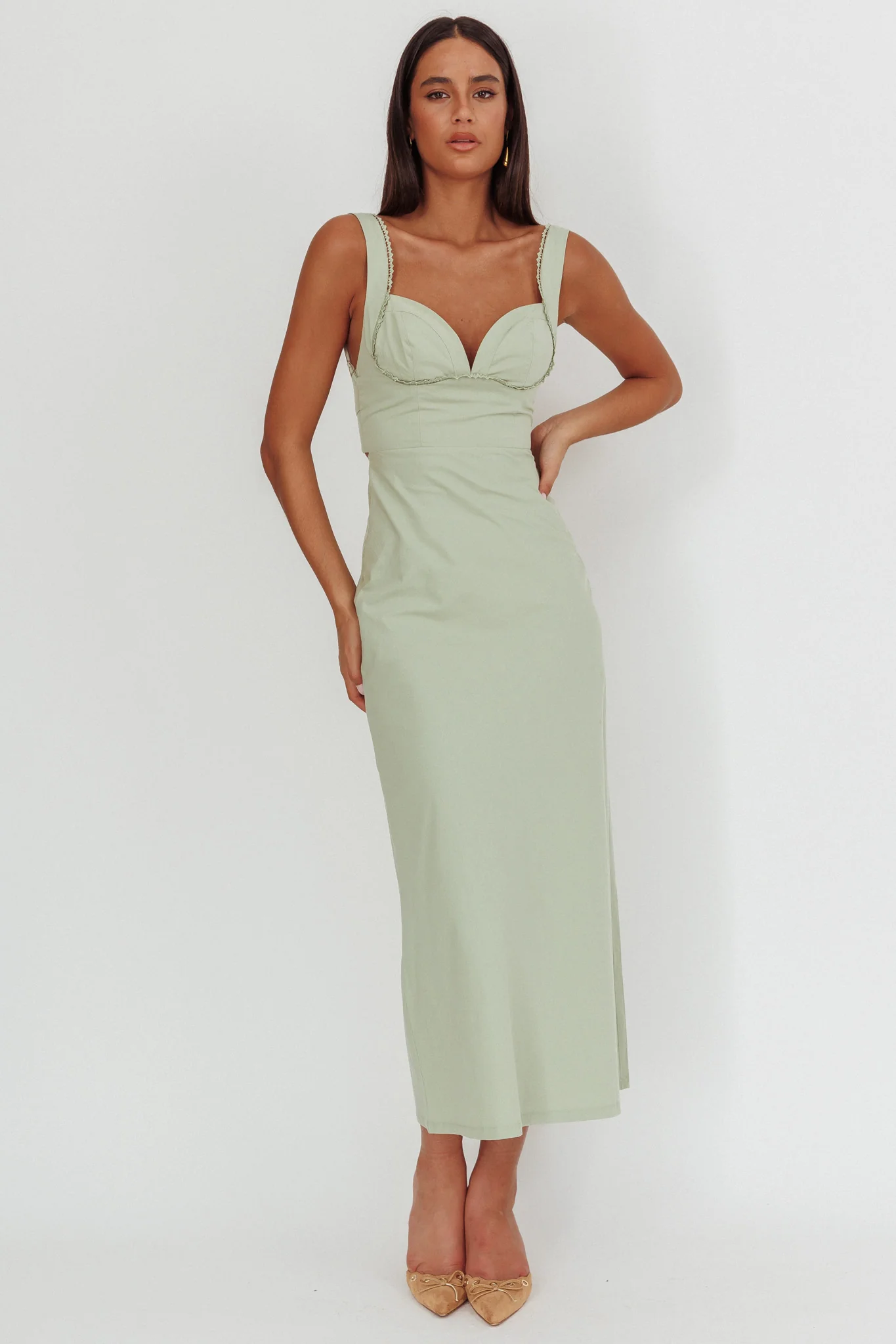 Moonlit Reverie Twist Back Maxi Dress Sage - Image 4