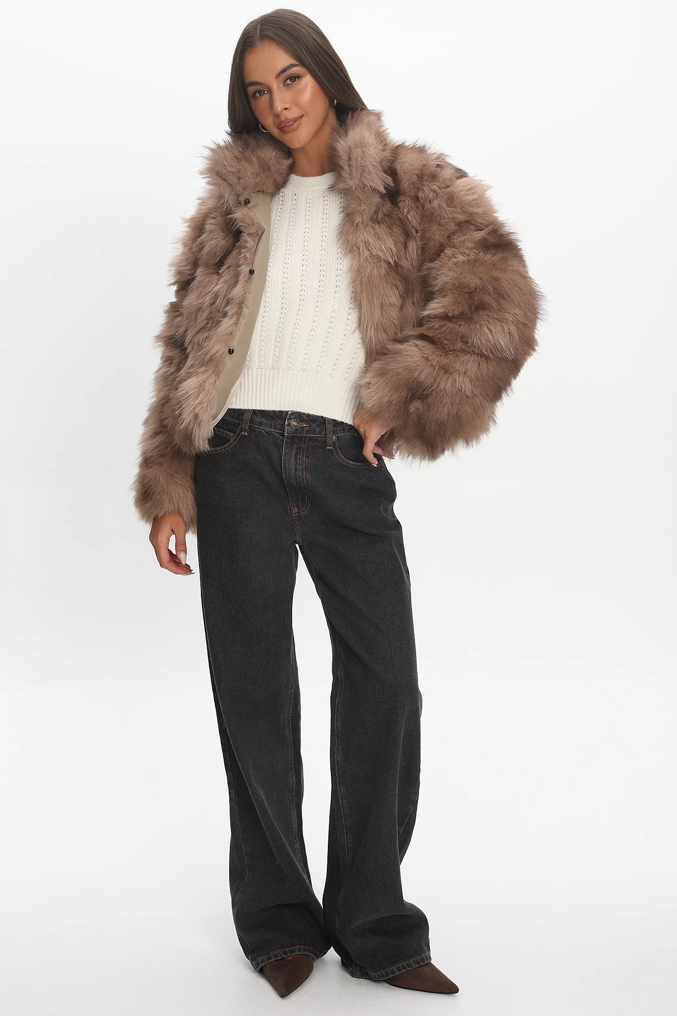 Moving On Faux Fur Coat Mocha - Image 3