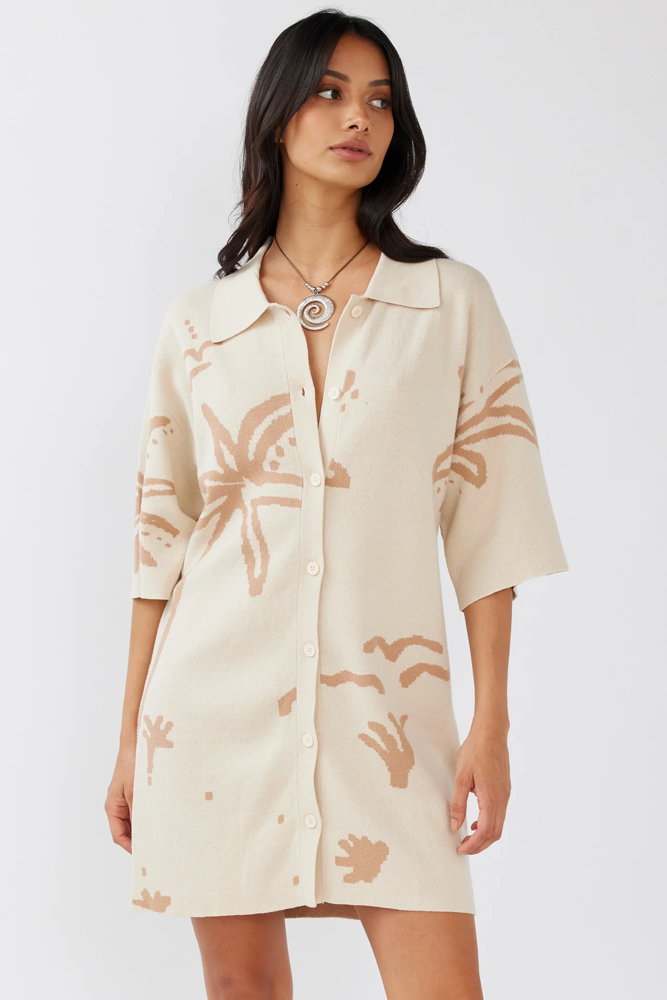 Nalani Button-Up Knit Dress Sand/Wood - Image 5