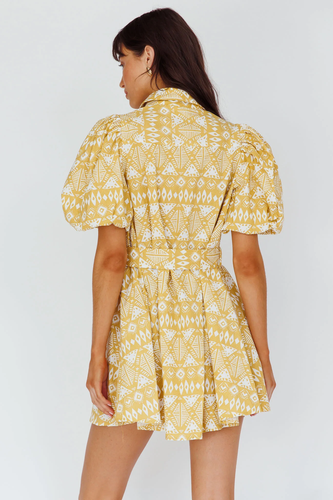 Nanette Puff Sleeve Belted Mini Dress Print Yellow - Image 3