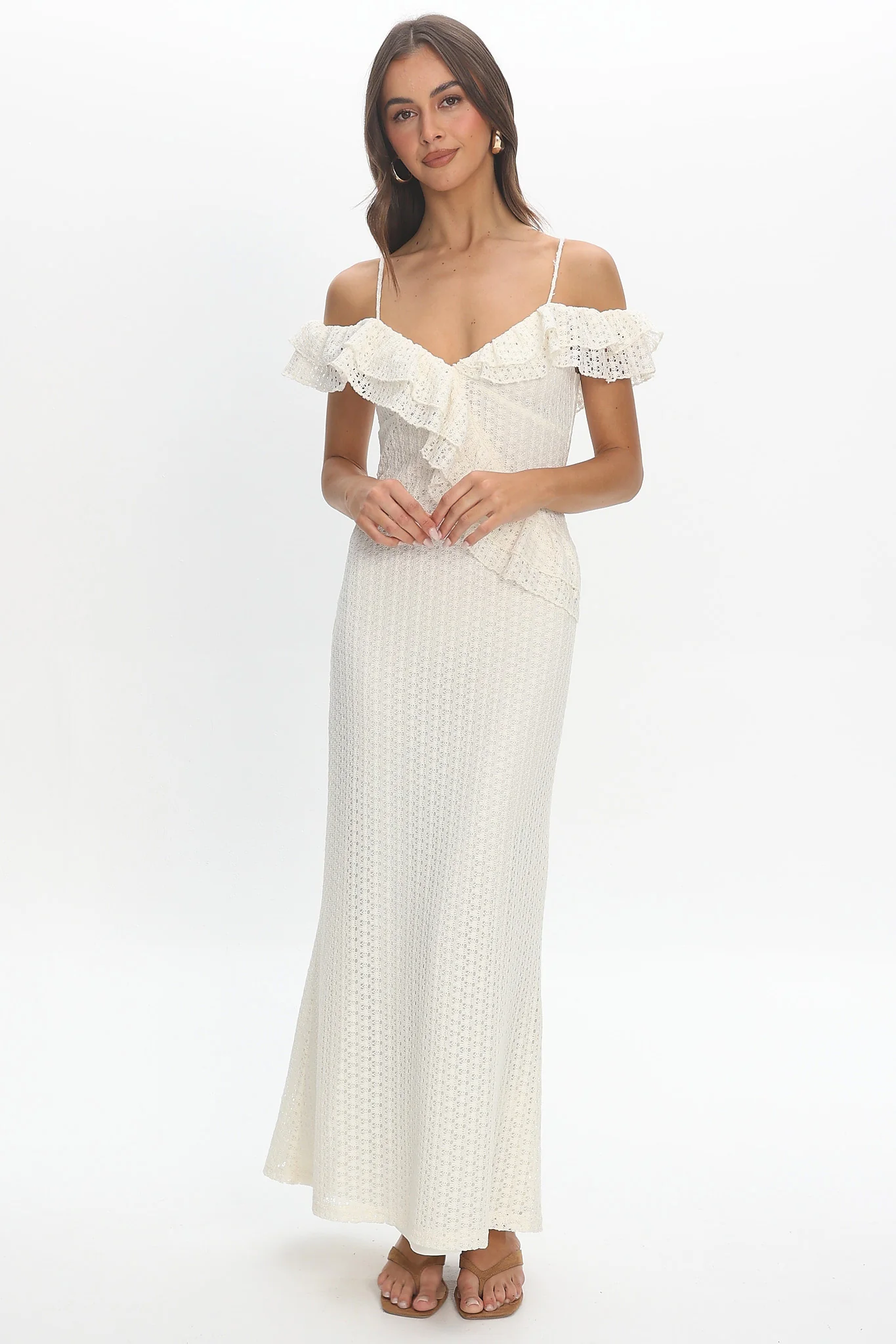 Nobleese Crochet Maxi Dress Ivory - Image 2