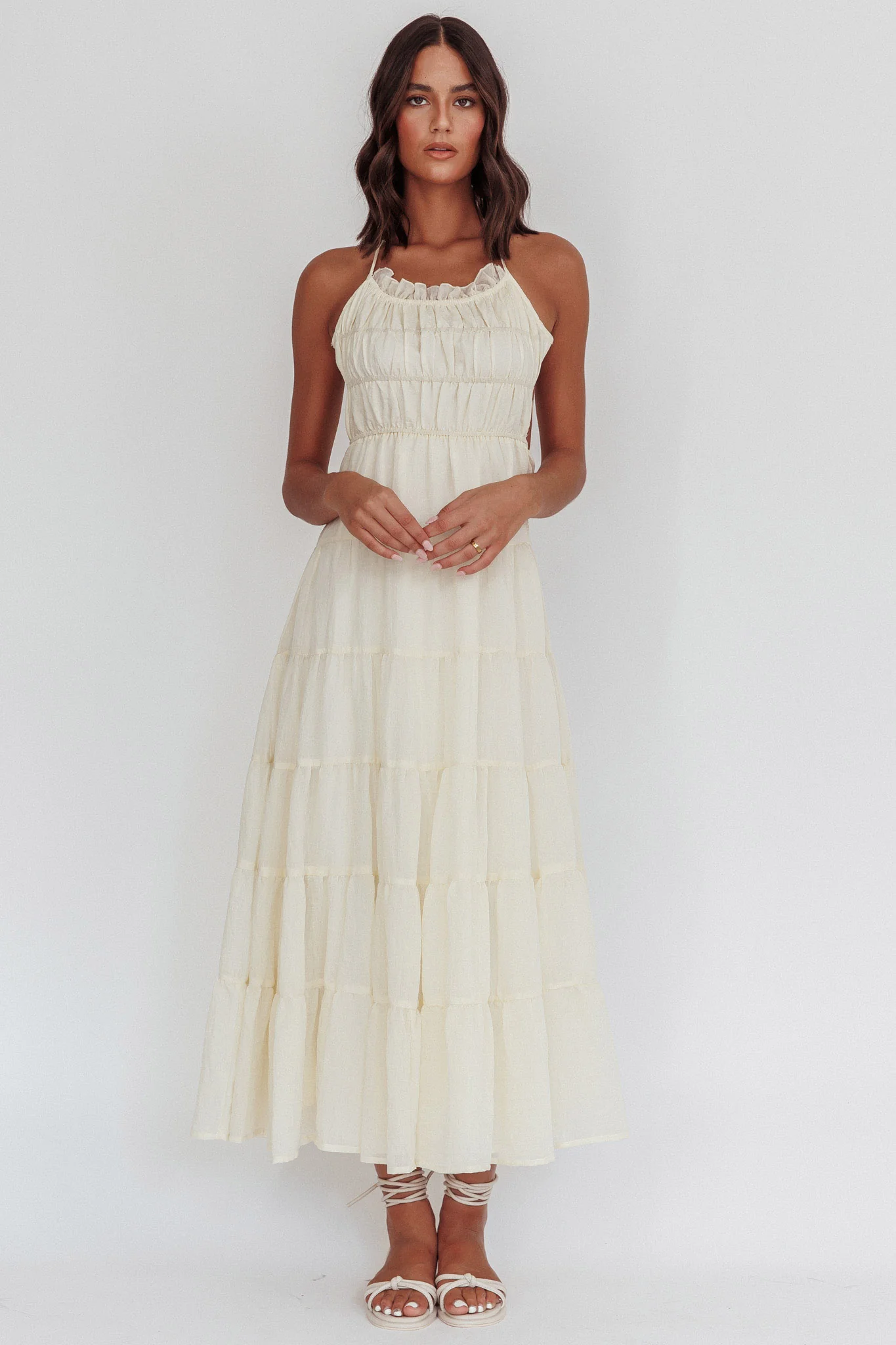 On A High Open Back Maxi Dress Ivory - Image 4