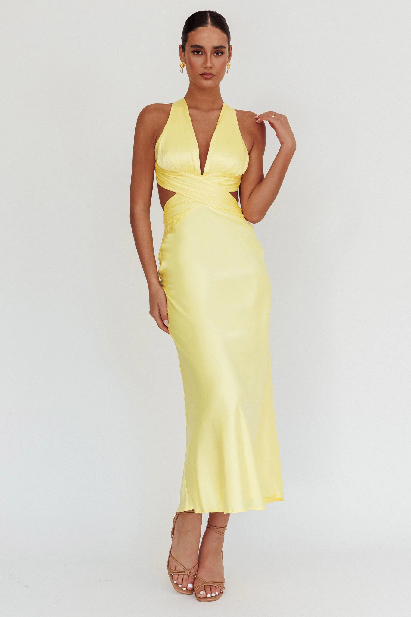 On And On Crossover Cut-Out Maxi Dress Lemon - Image 4
