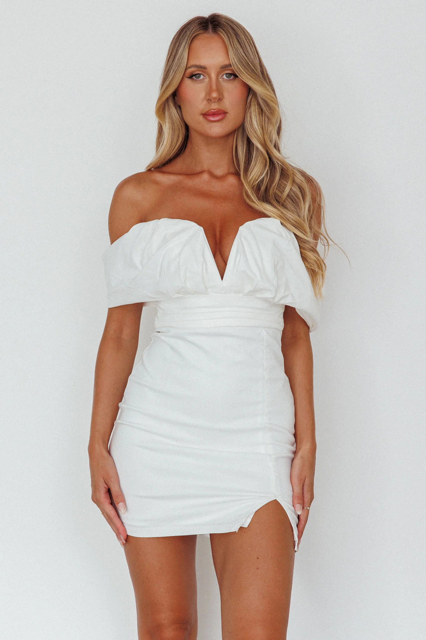 Oui Madame Off Shoulder Mini Dress Off White - Image 7