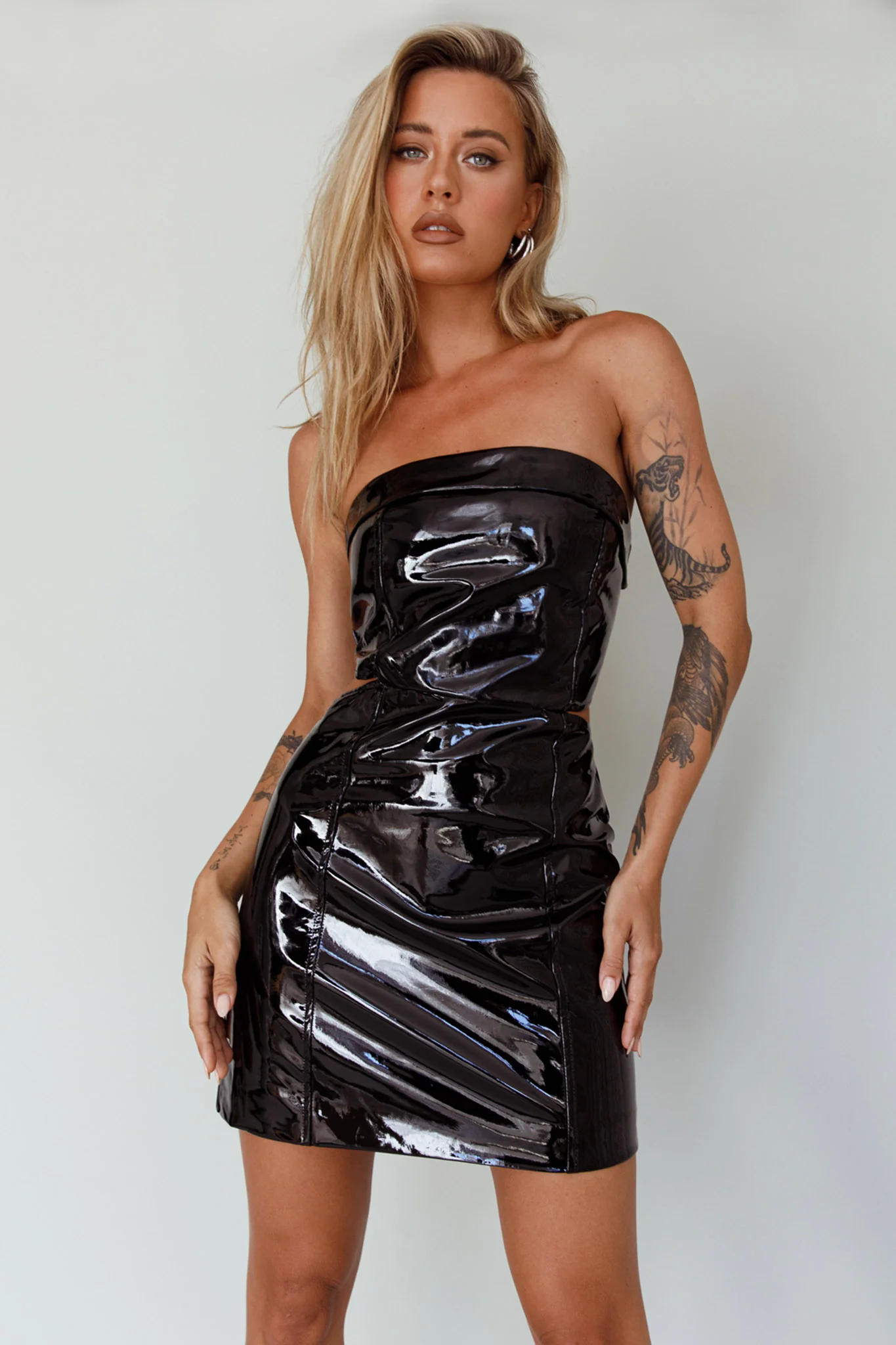 Overpass Cut-Out Patent Mini Dress Black - Image 6