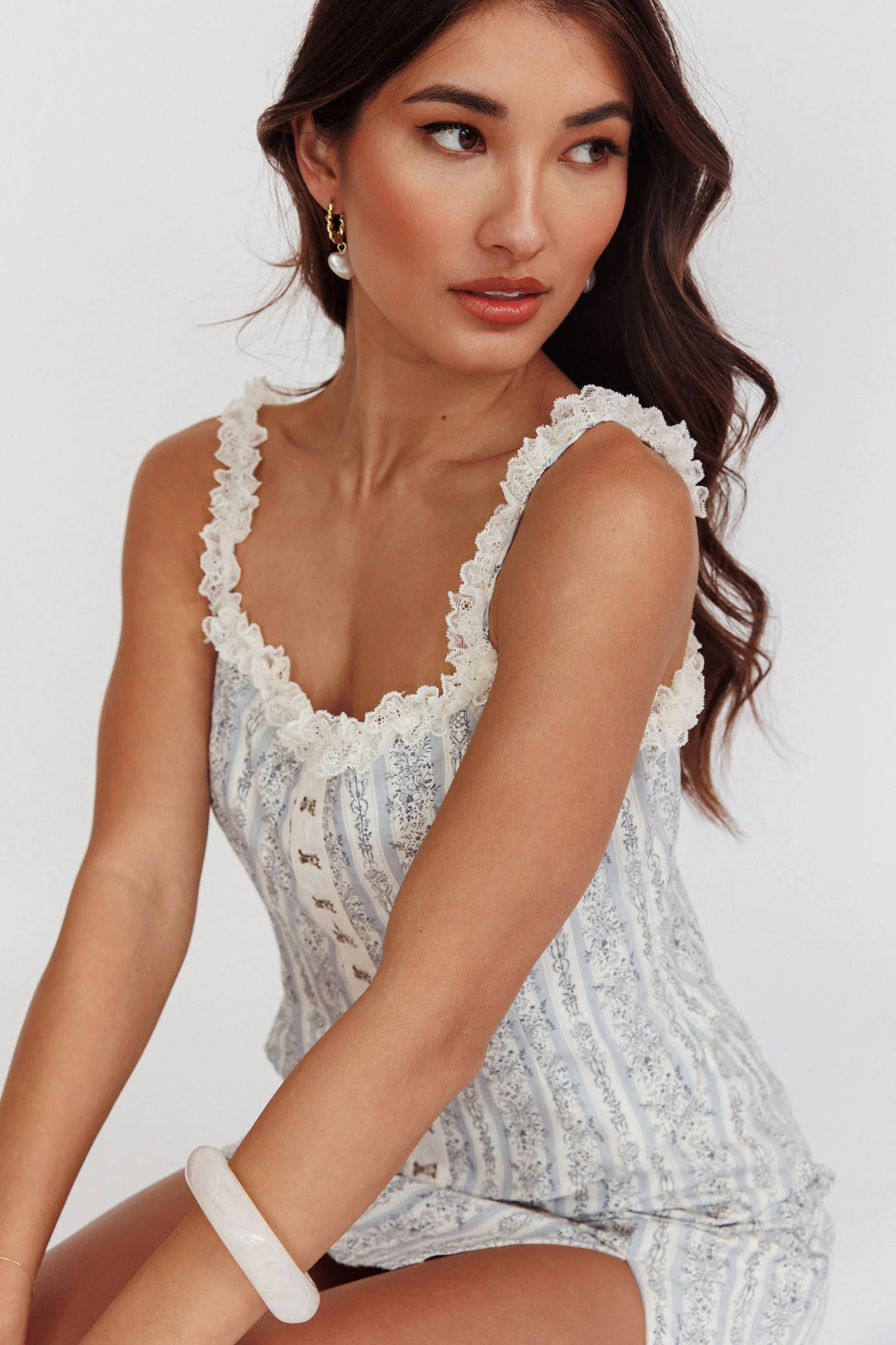 Palmas Hook & Eye Lace Trim Top Floral Blue - Image 2