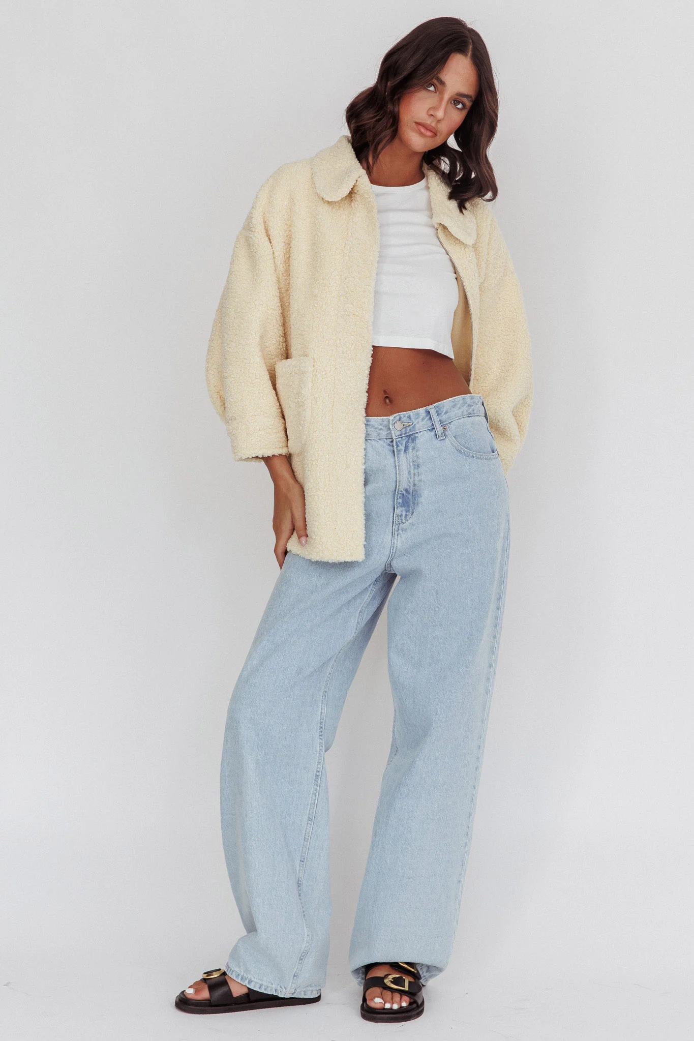 Peace & Serene Collared Sherpa Jacket Yellow - Image 4
