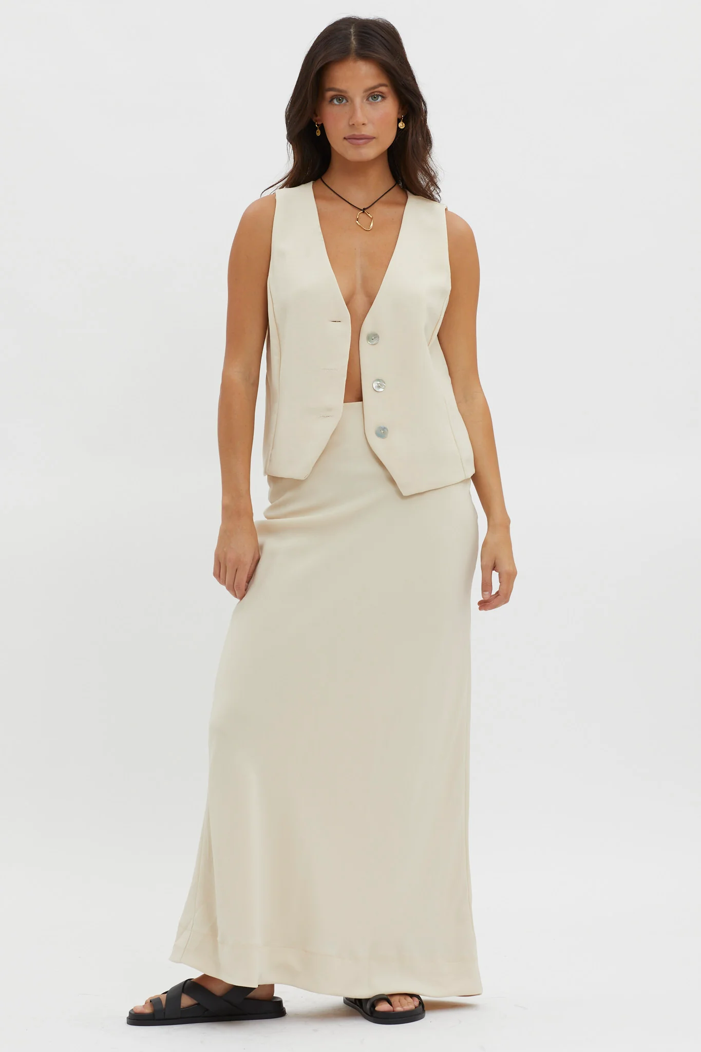 Philomena Button Vest Top Oat - Image 2