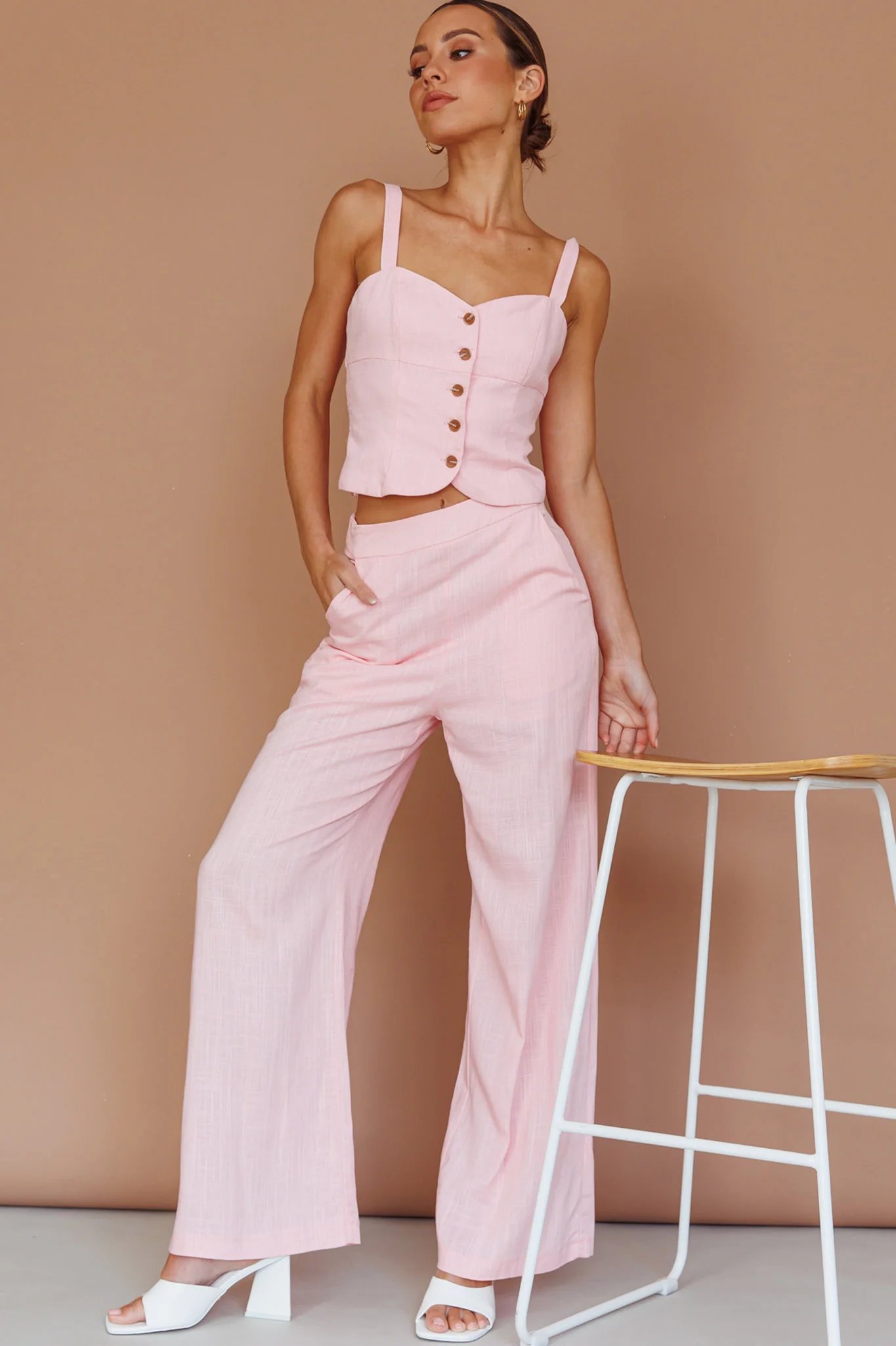 Play It Cool Button Up Top Pink - Image 3