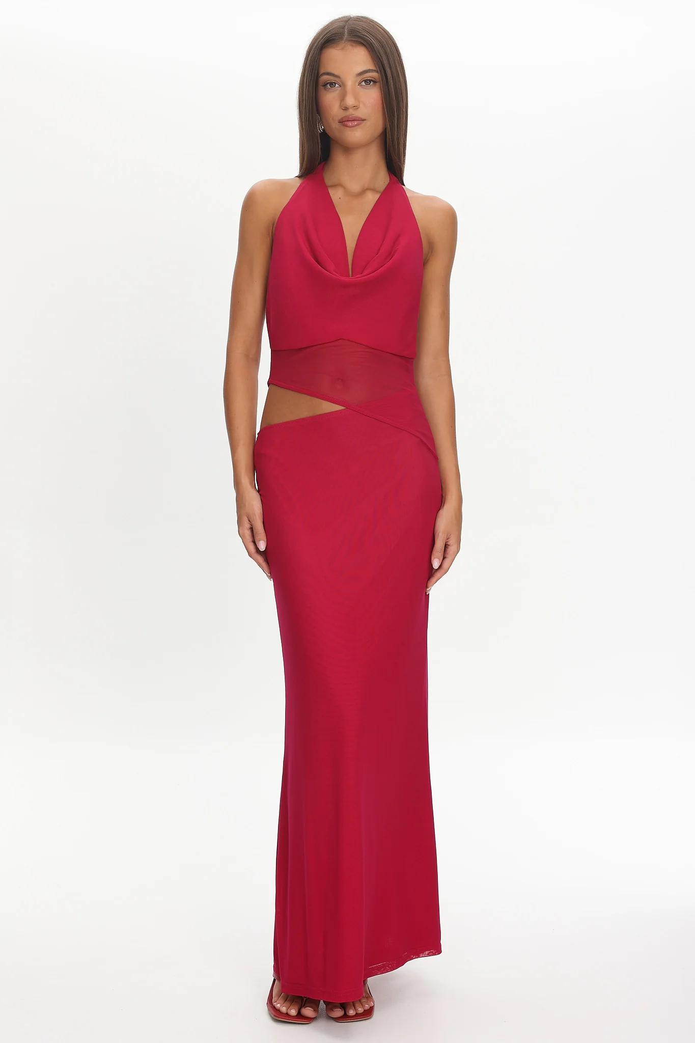 Playing Games Cut-Out Cowl Halter Dress Berry - Image 2
