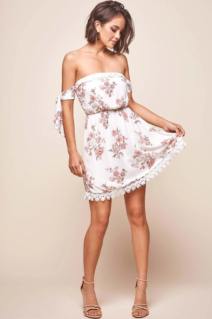 Polly Bardot Embroidery Fringe Dress White - Image 2