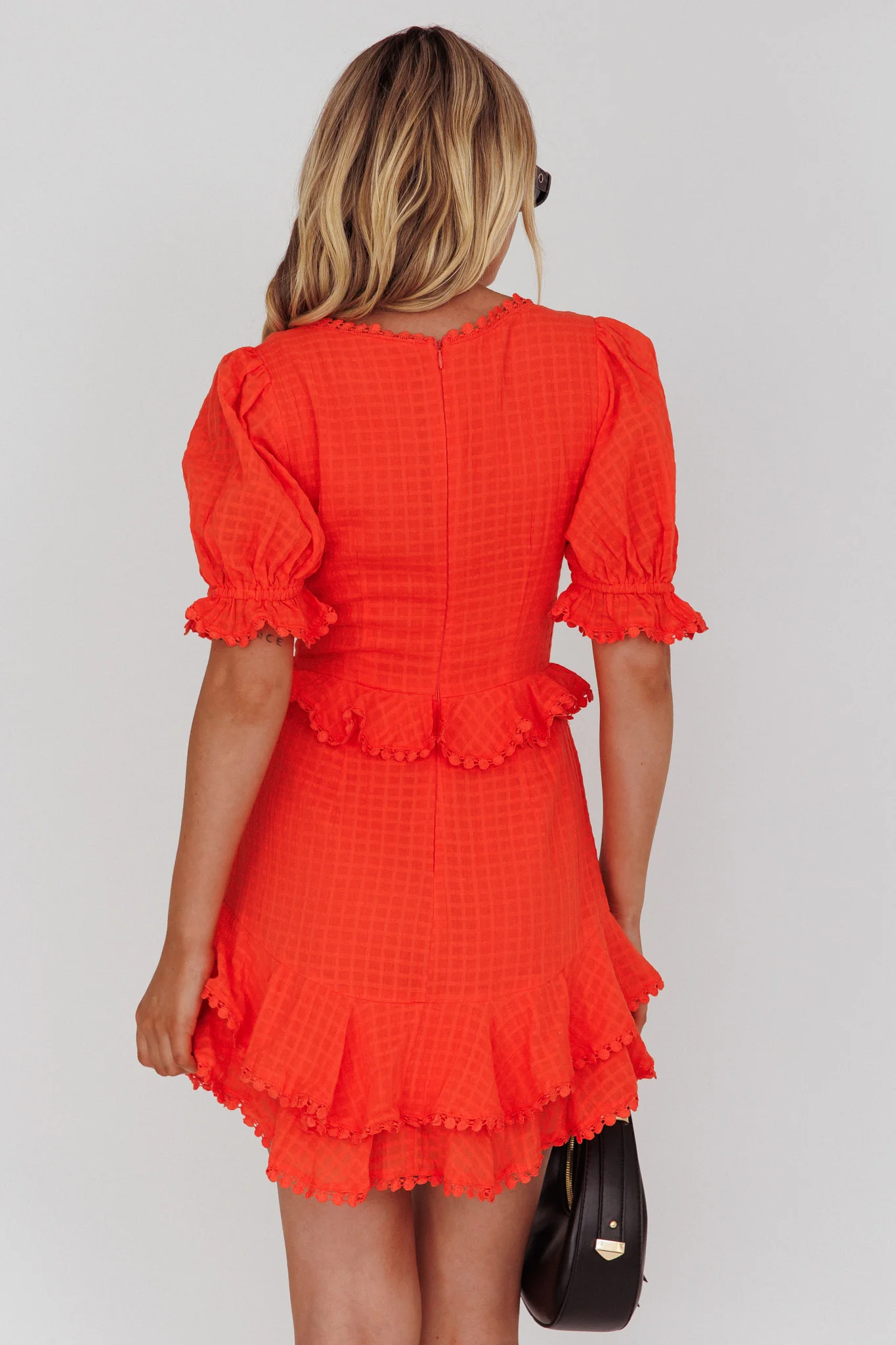 Preston Puff Sleeve Crochet Trim Dress Coral - Image 2