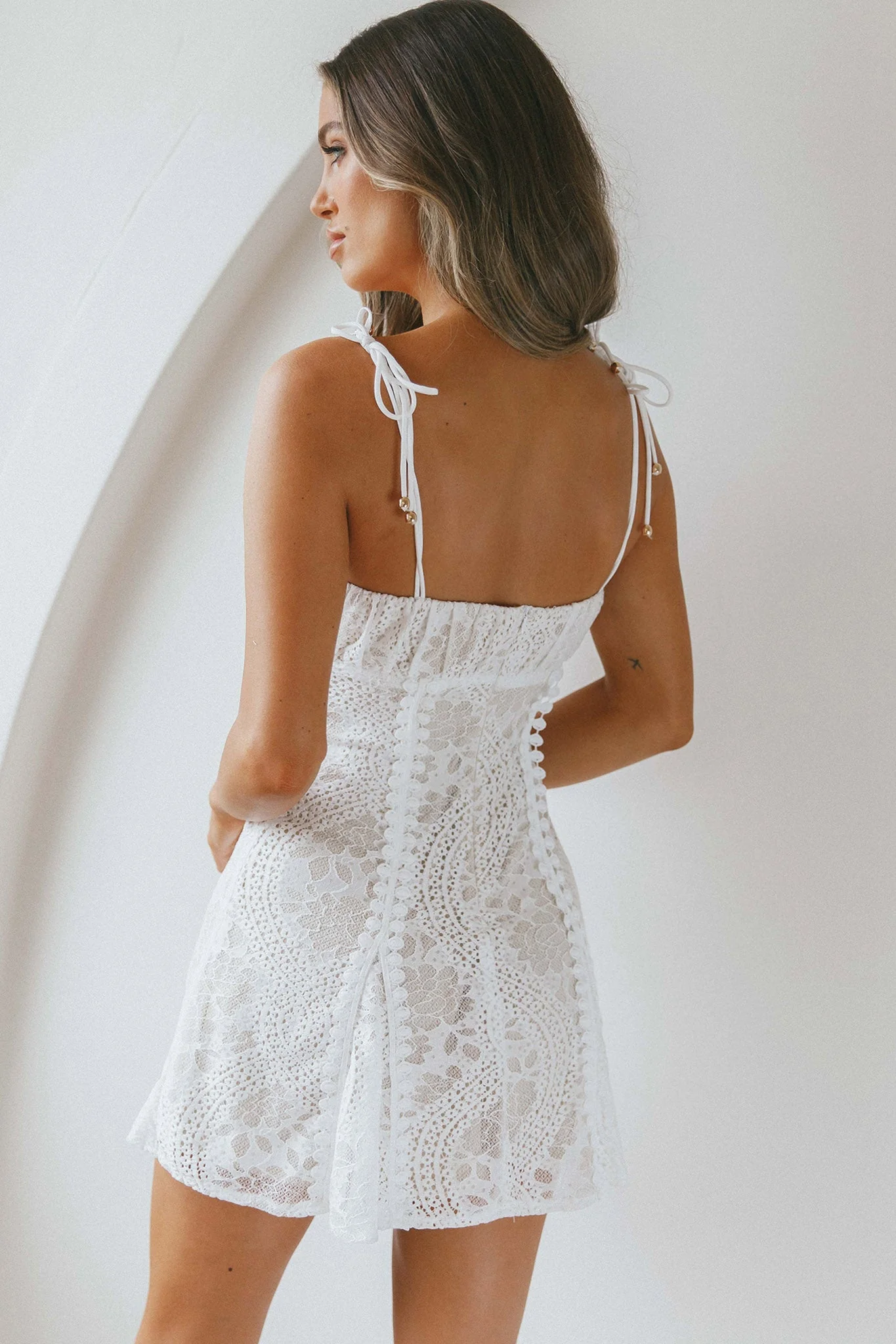 Promise Me Ruched Bust Godet Dress Lace White - Image 2