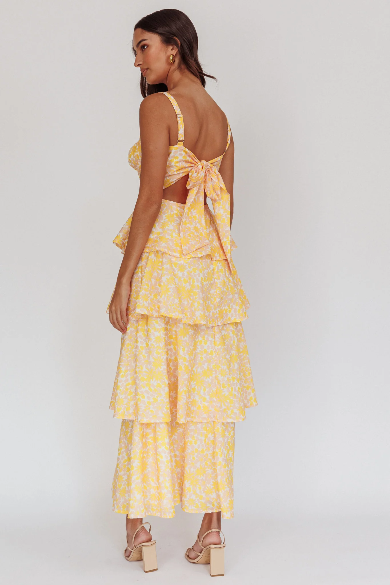 Provence Bloom Tiered Ruffle Floral Maxi Dress Yellow - Image 2