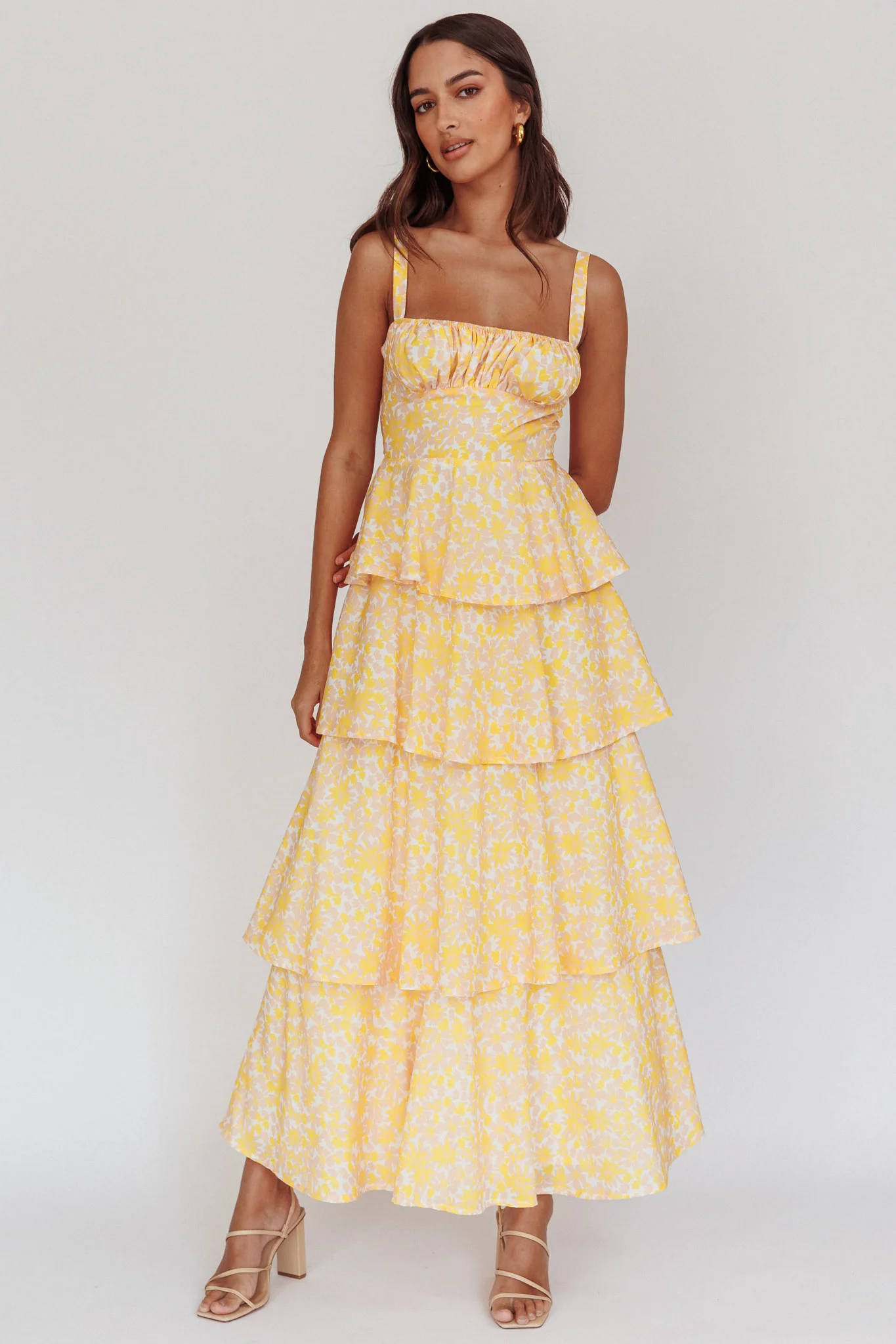 Provence Bloom Tiered Ruffle Floral Maxi Dress Yellow - Image 3