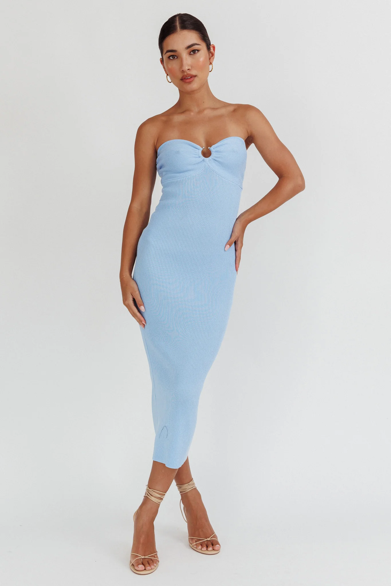 Real Talk Sweetheart Neckline Midi Dress Blue - Image 3