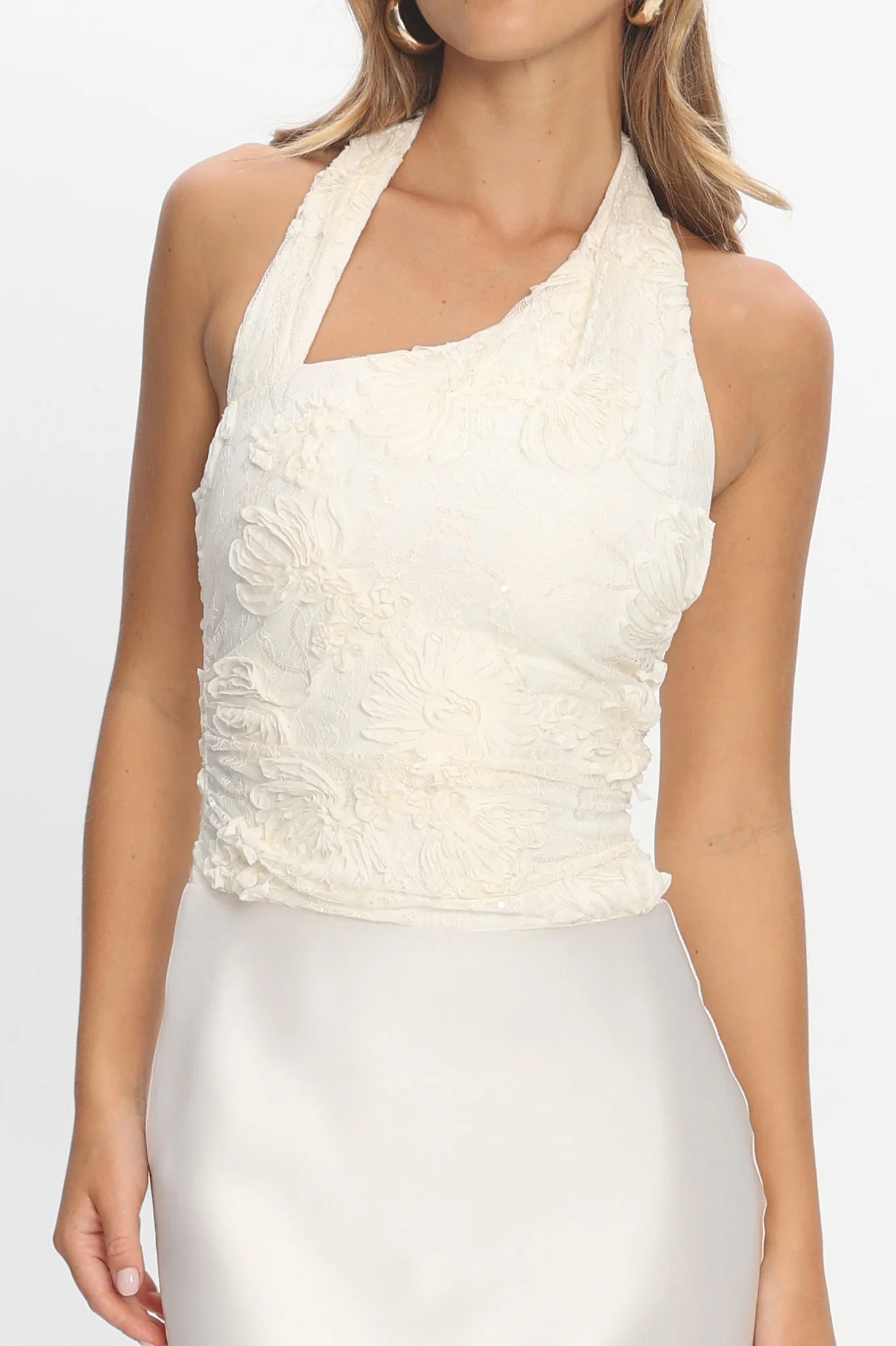 Rejina Asymmetric Neckline Embellished Maxi Dress Off White - Image 4