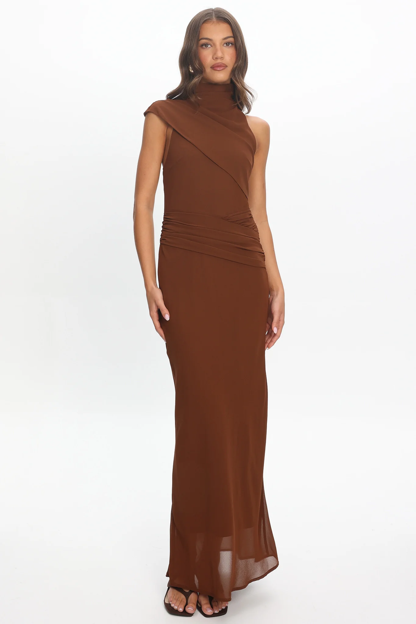 Renata High Neck Maxi Dress Cocoa - Image 2