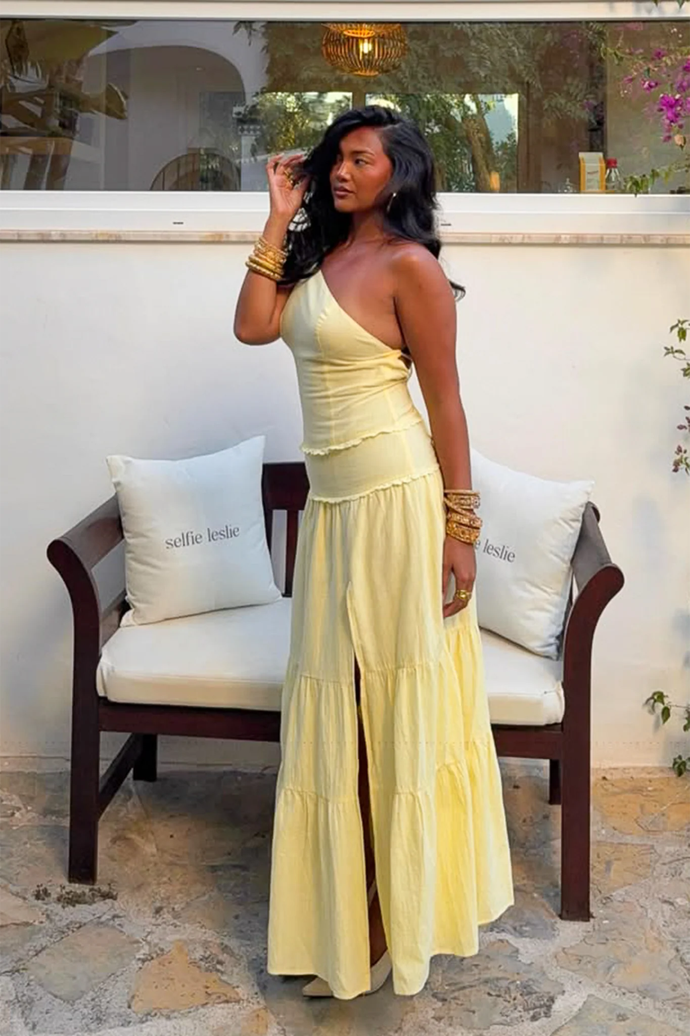 Rico One-Shoulder Strappy Back Maxi Dress Butter - Image 2