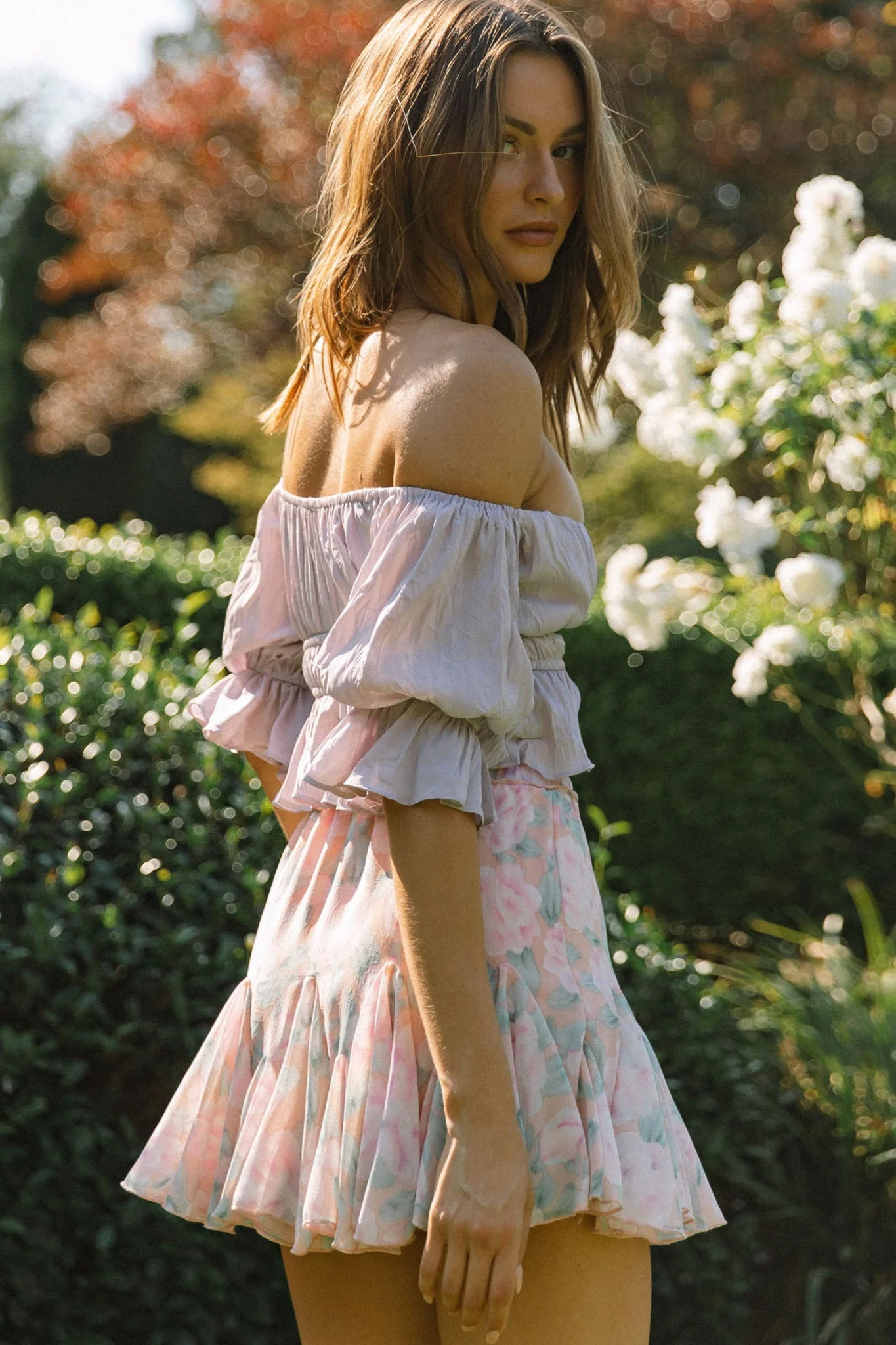Robyn Flounce Mini Skirt Watercolor Floral Pink - Image 2