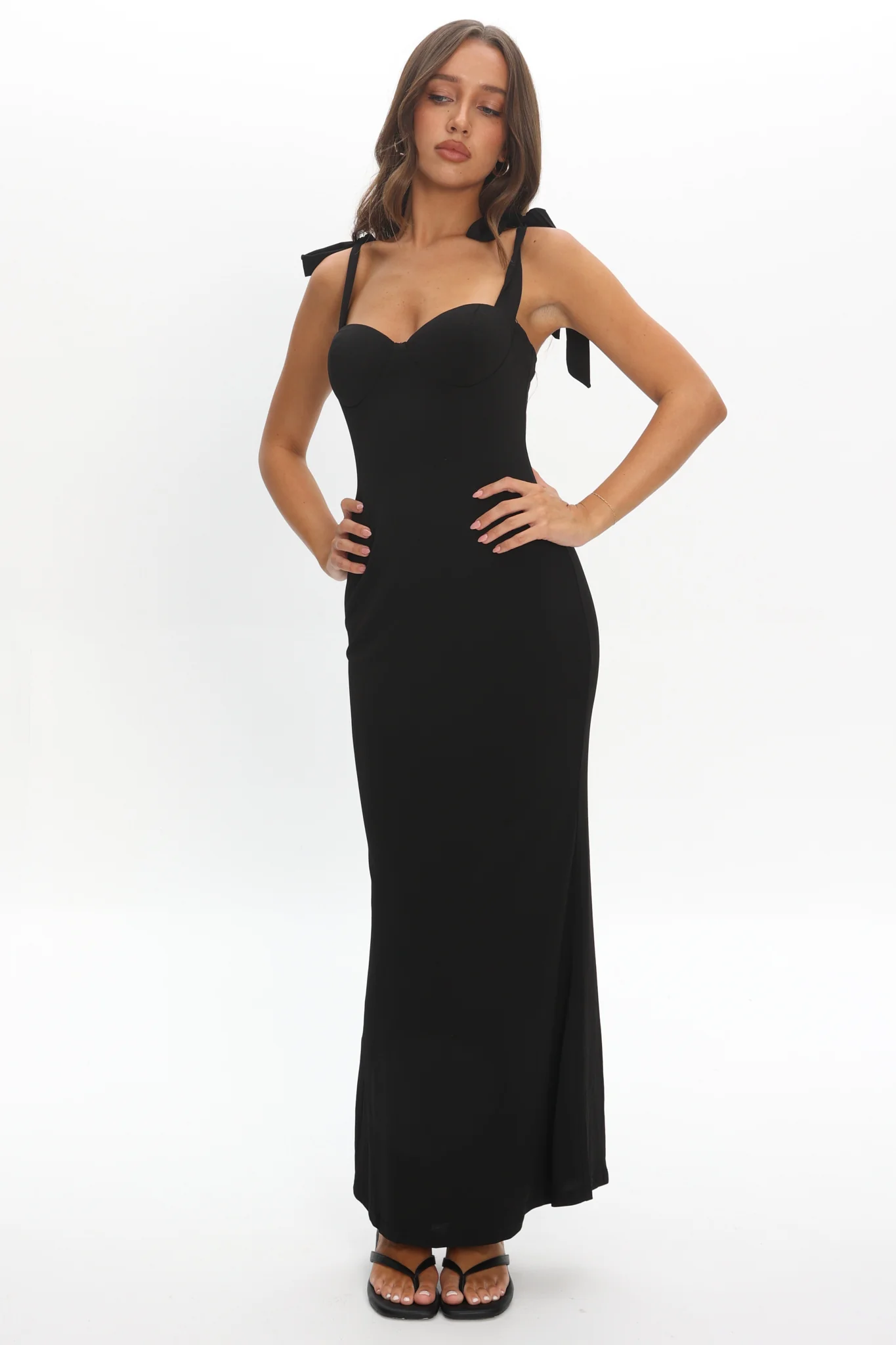 Rose Garden Tied Shoulder Maxi Dress Black - Image 2