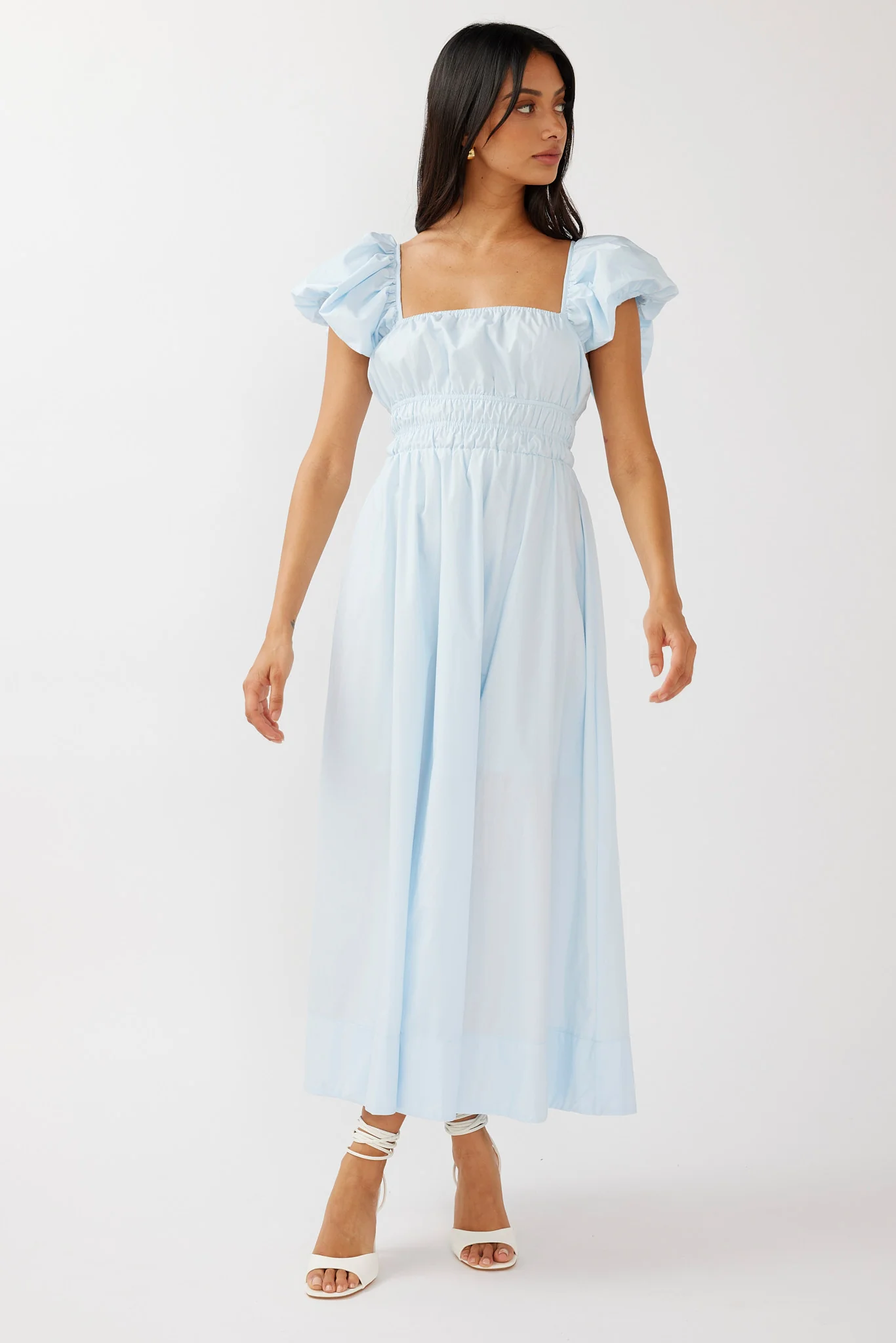 Rose Meadow Puffed Sleeve Midi Dress Blue - Image 4