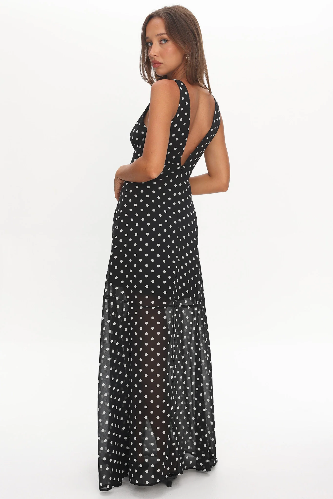 Rosewood V-Neckline Maxi Dress Polka Dot Black - Image 2