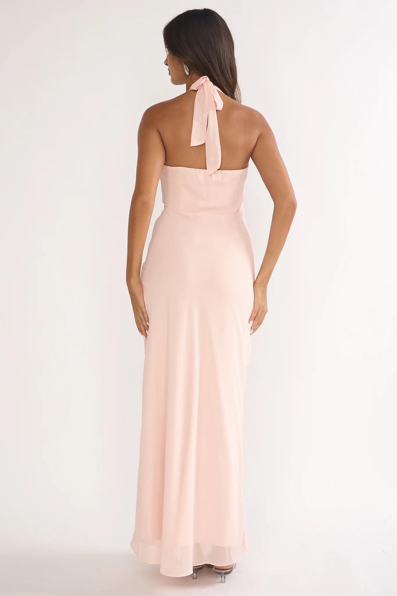 Rovelle Halterneck Pleat Waist Maxi Dress Pink - Image 3