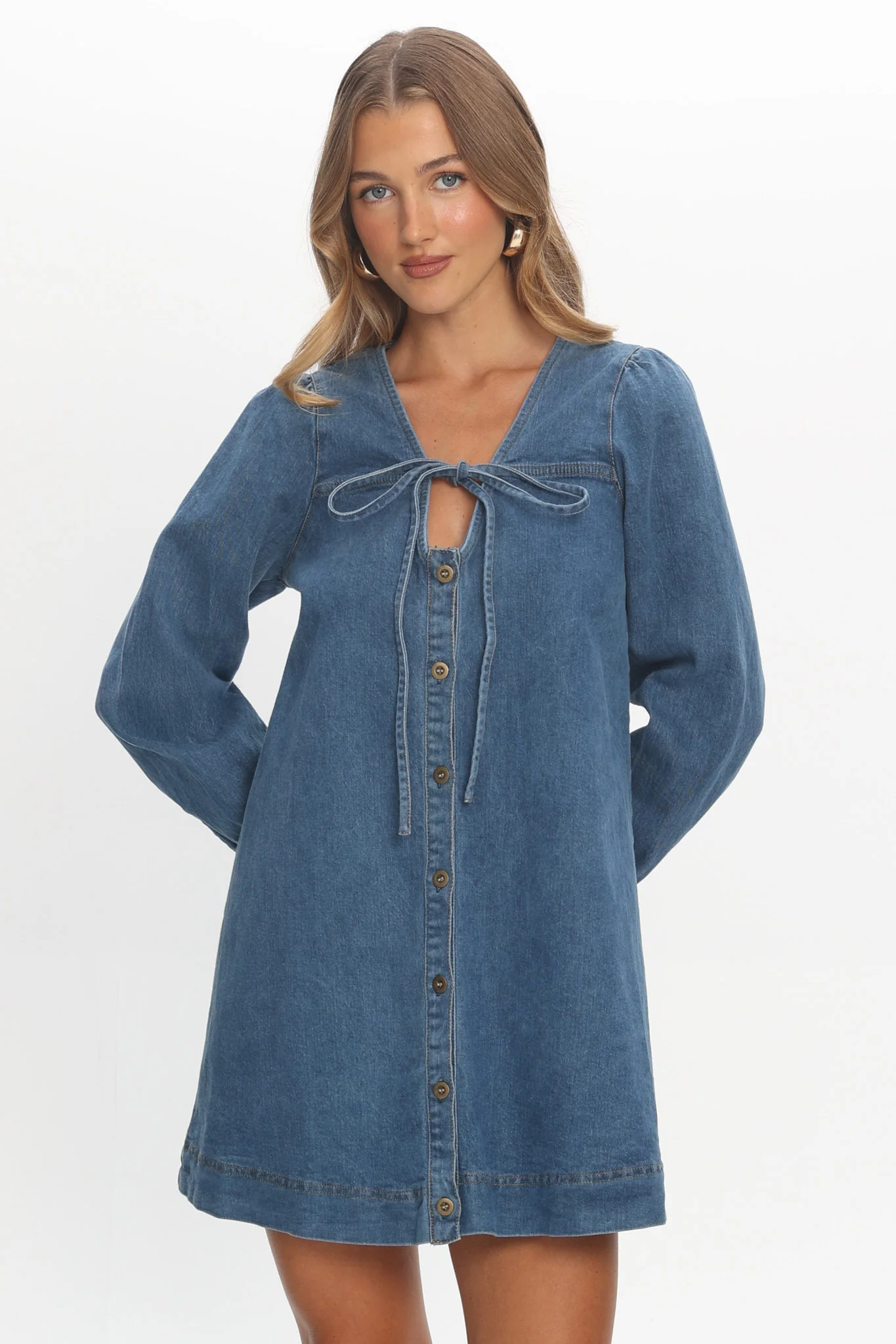 Salty Sea Long Sleeve Mini Dress Denim Blue - Image 5